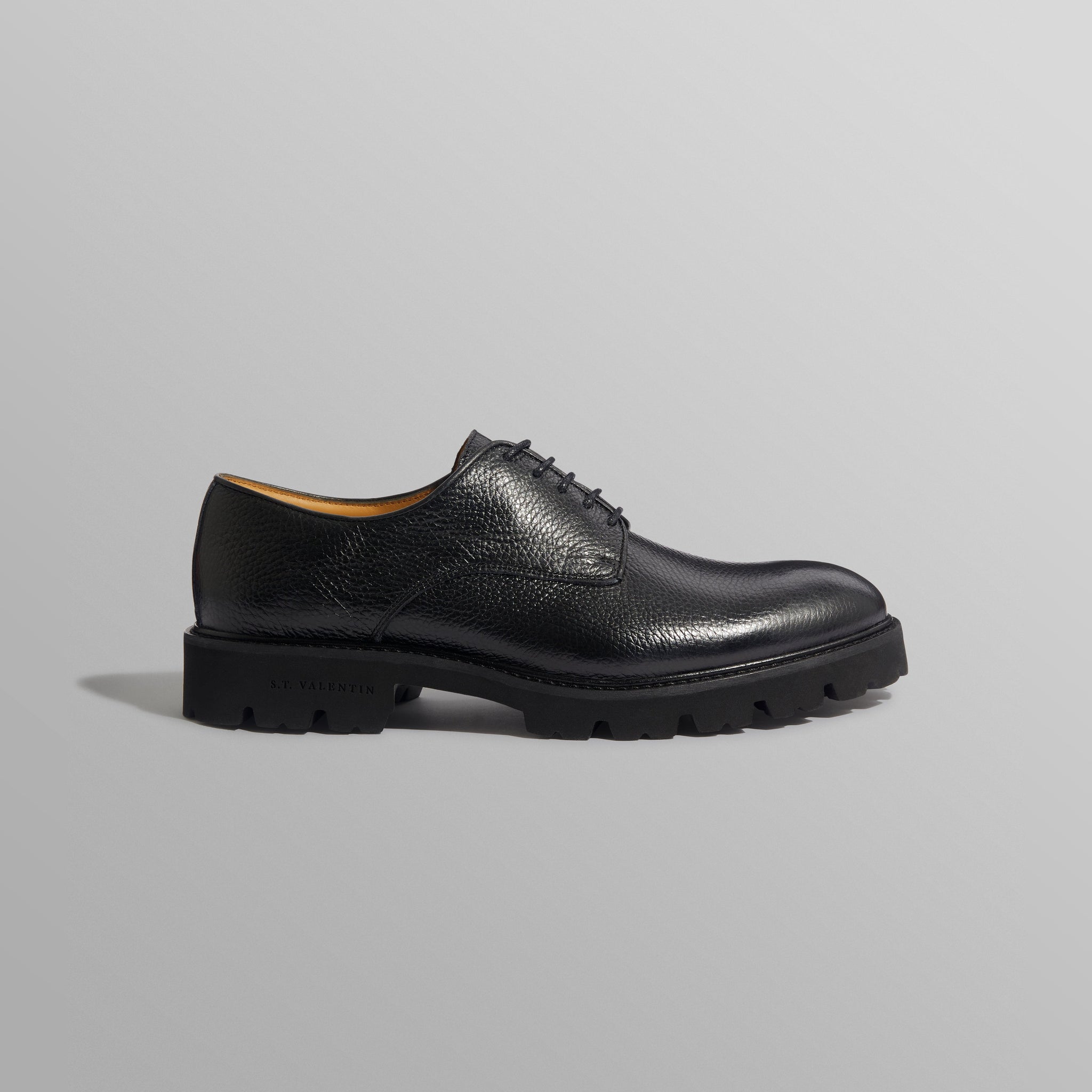 wax london men's S.T. Valentin - Black Grained Leather Derby Shoes