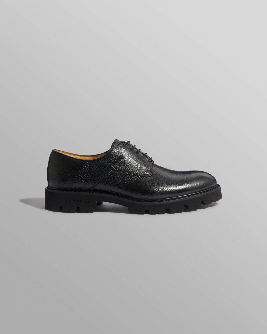 wax london men's S.T. Valentin - Black Grained Leather Derby Shoes