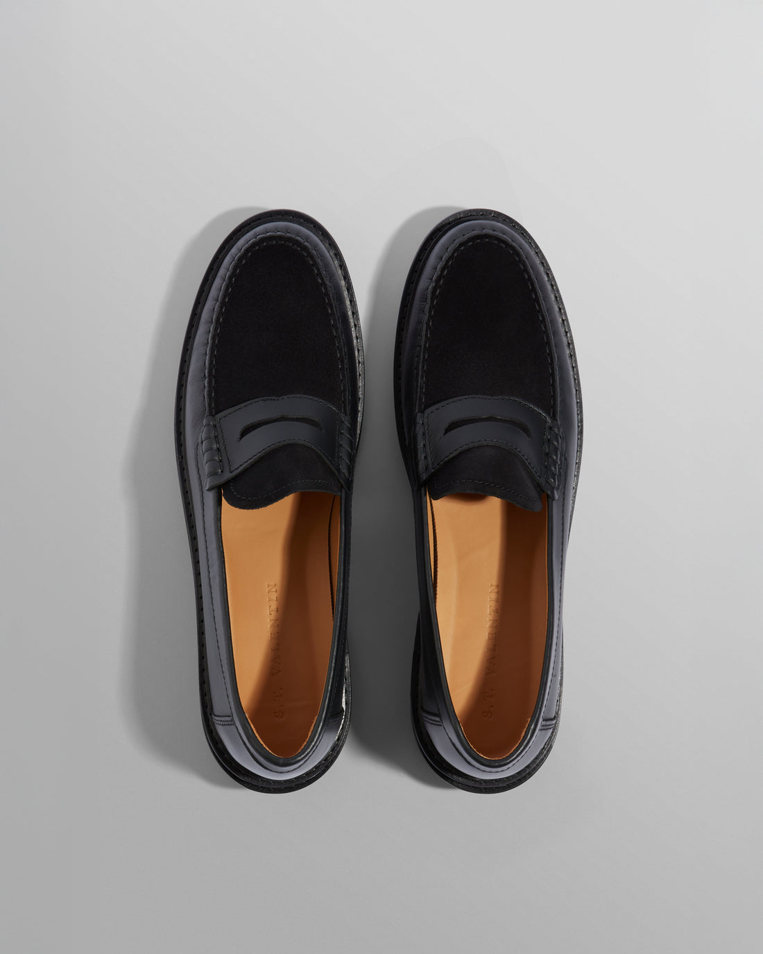 wax london men's S.T. Valentin - Black Smooth Leather And Suede Loafers
