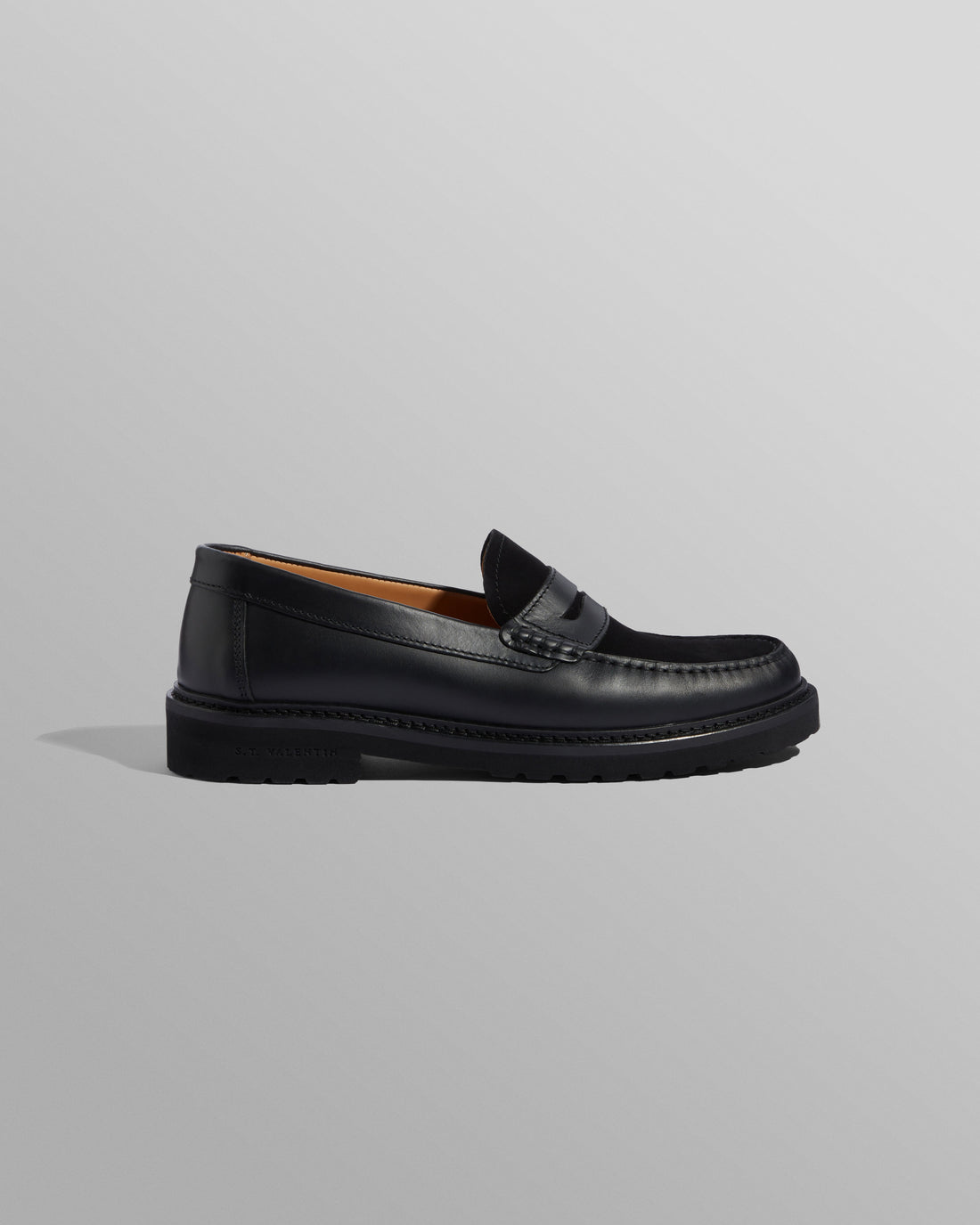 wax london men's S.T. Valentin - Black Smooth Leather And Suede Loafers