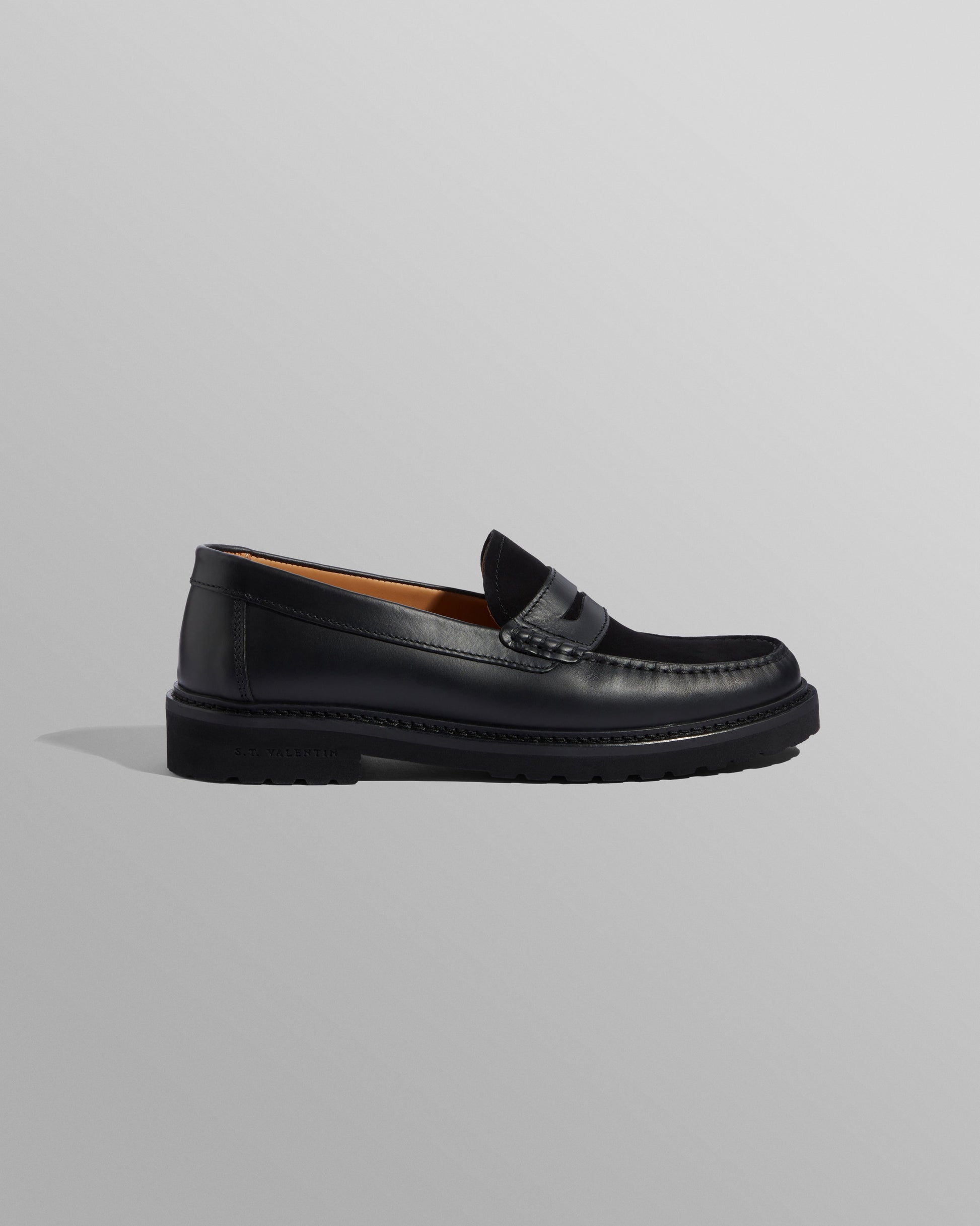 wax london men's S.T. Valentin - Black Smooth Leather And Suede Loafers
