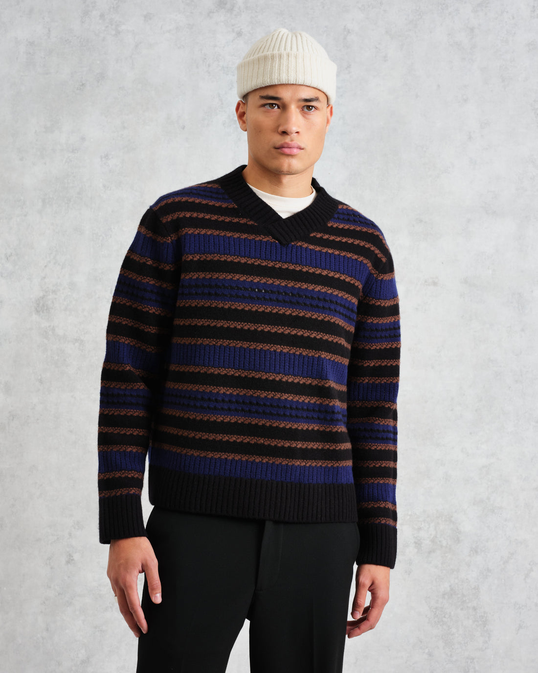 wax london men's Scafell - Black Pointelle Stitch Jumper