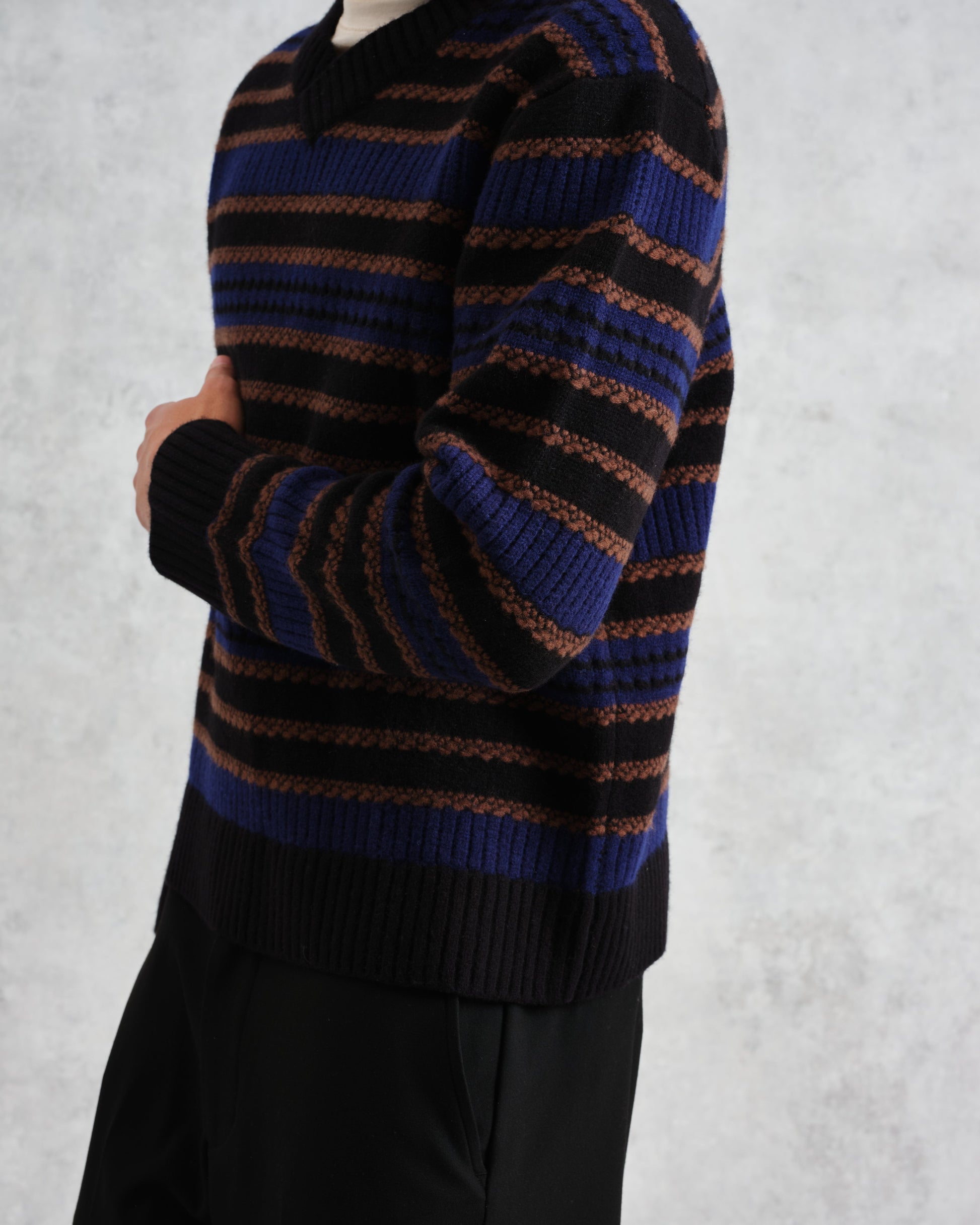 wax london men's Scafell - Black Pointelle Stitch Jumper