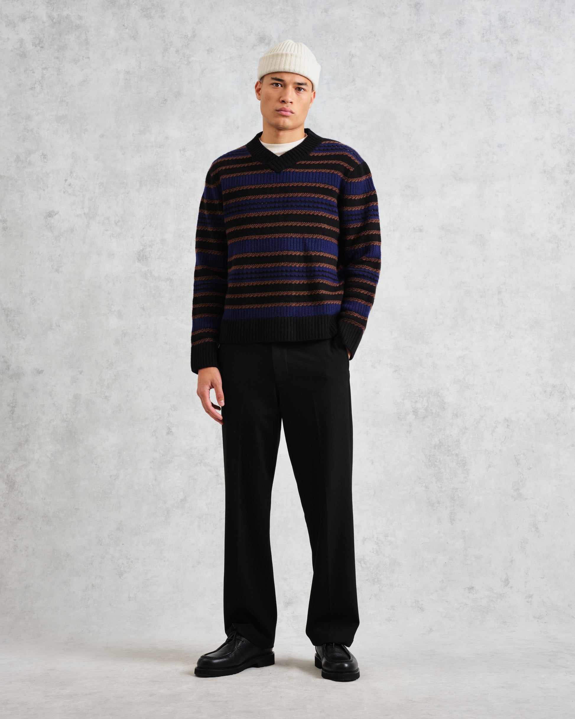 wax london men's Scafell - Black Pointelle Stitch Jumper