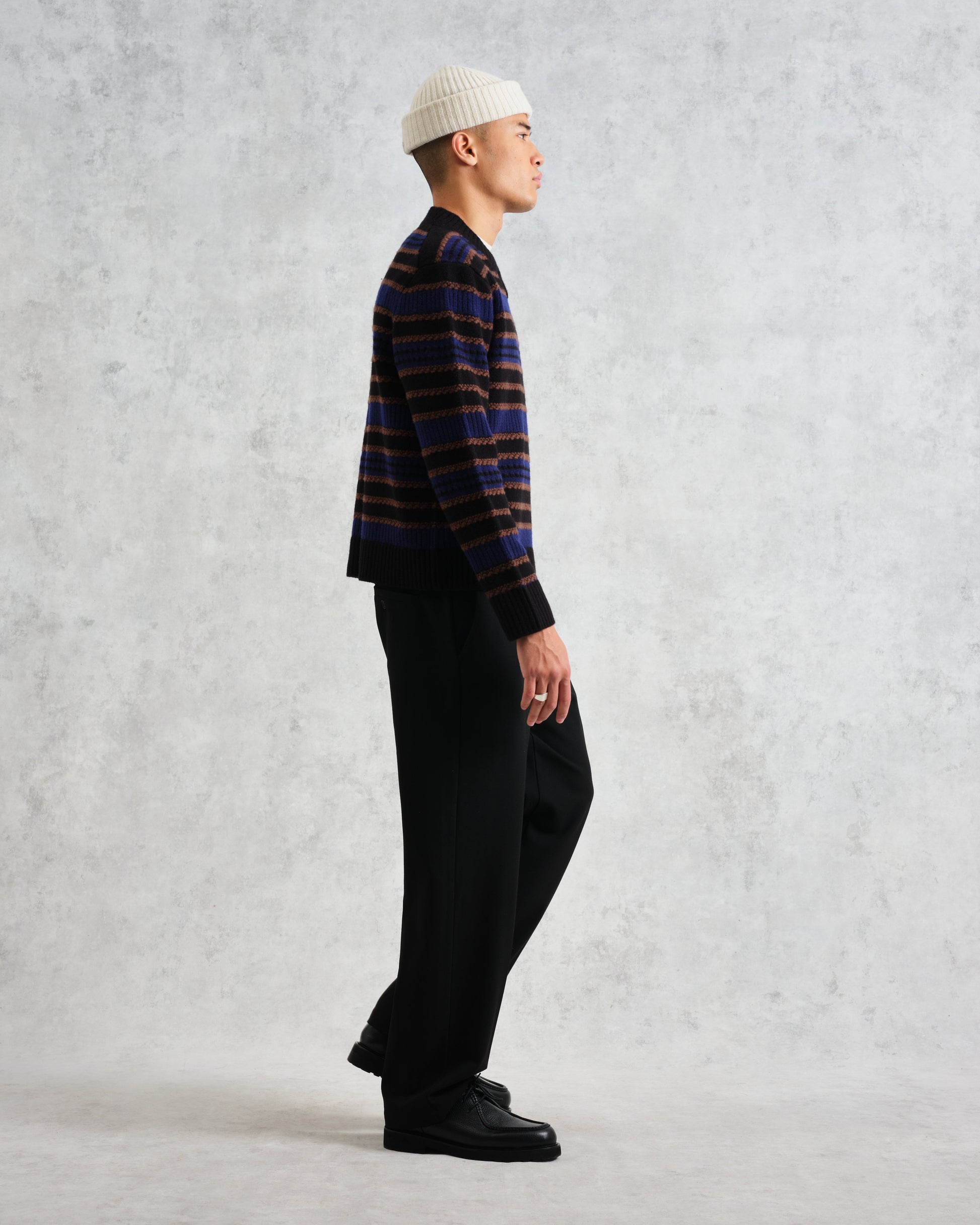 wax london men's Scafell - Black Pointelle Stitch Jumper