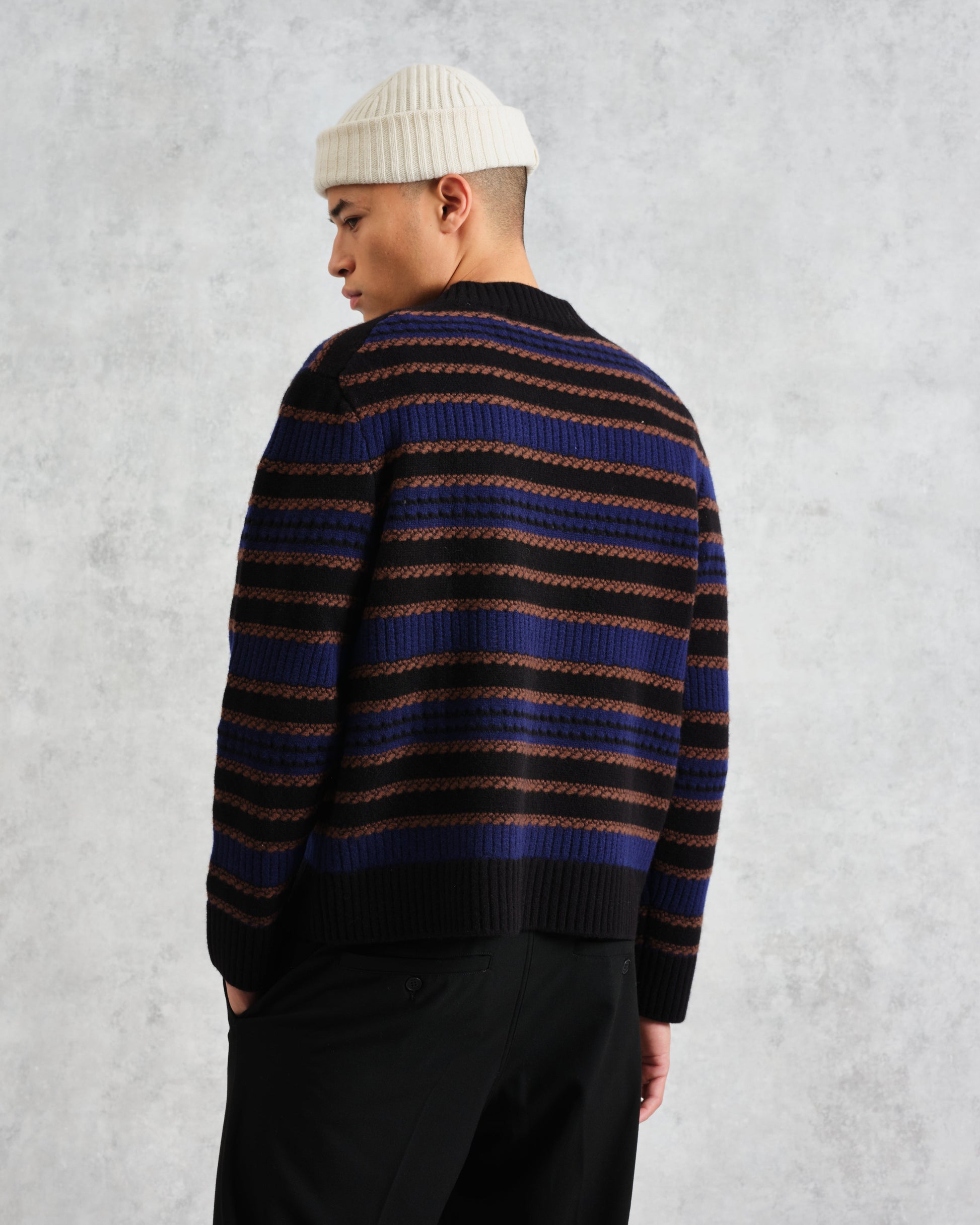 wax london men's Scafell - Black Pointelle Stitch Jumper