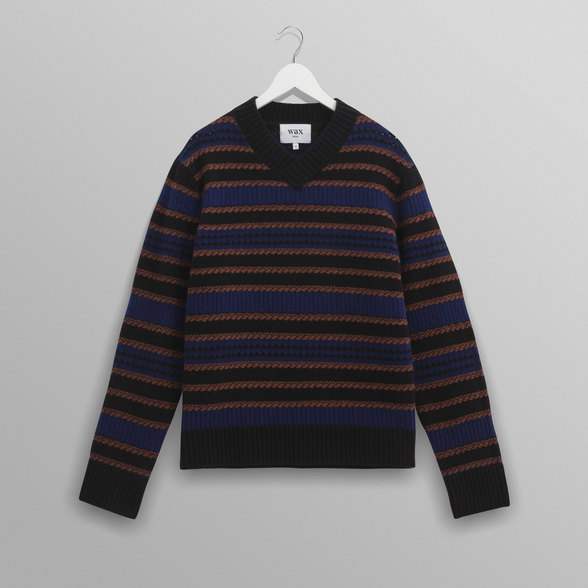 wax london men's Scafell - Black Pointelle Stitch Jumper