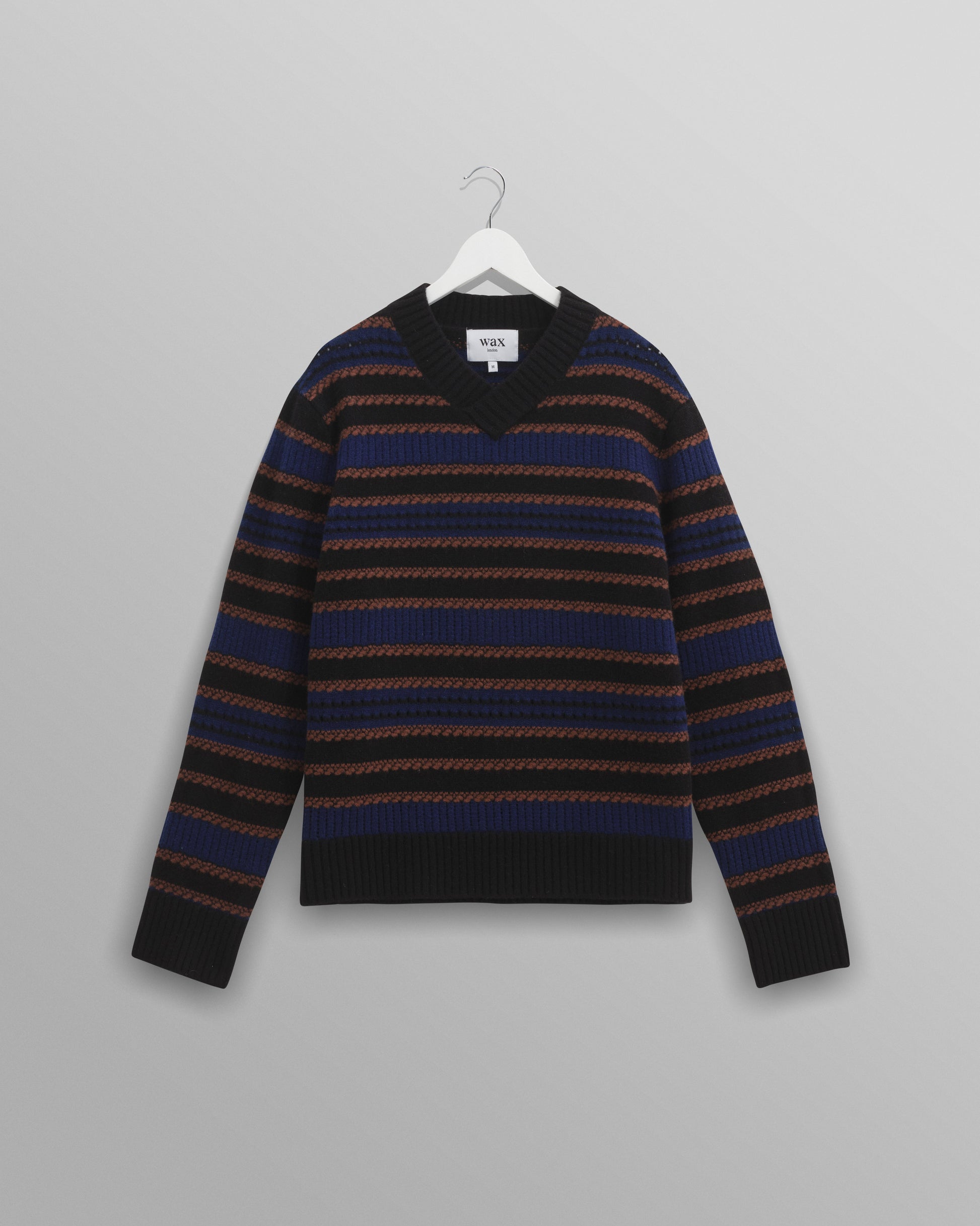 wax london men's Scafell - Black Pointelle Stitch Jumper