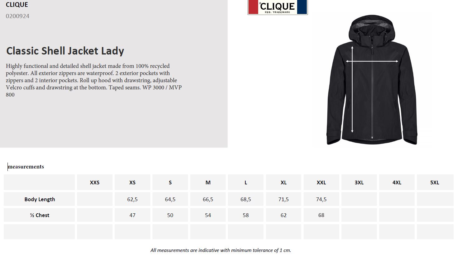 Clique Classic Ladies Shell Jacket | Waterproof | Recycled Material | Navy or Black | XS-2XL - Summer Jacket - Logo Free Clothing