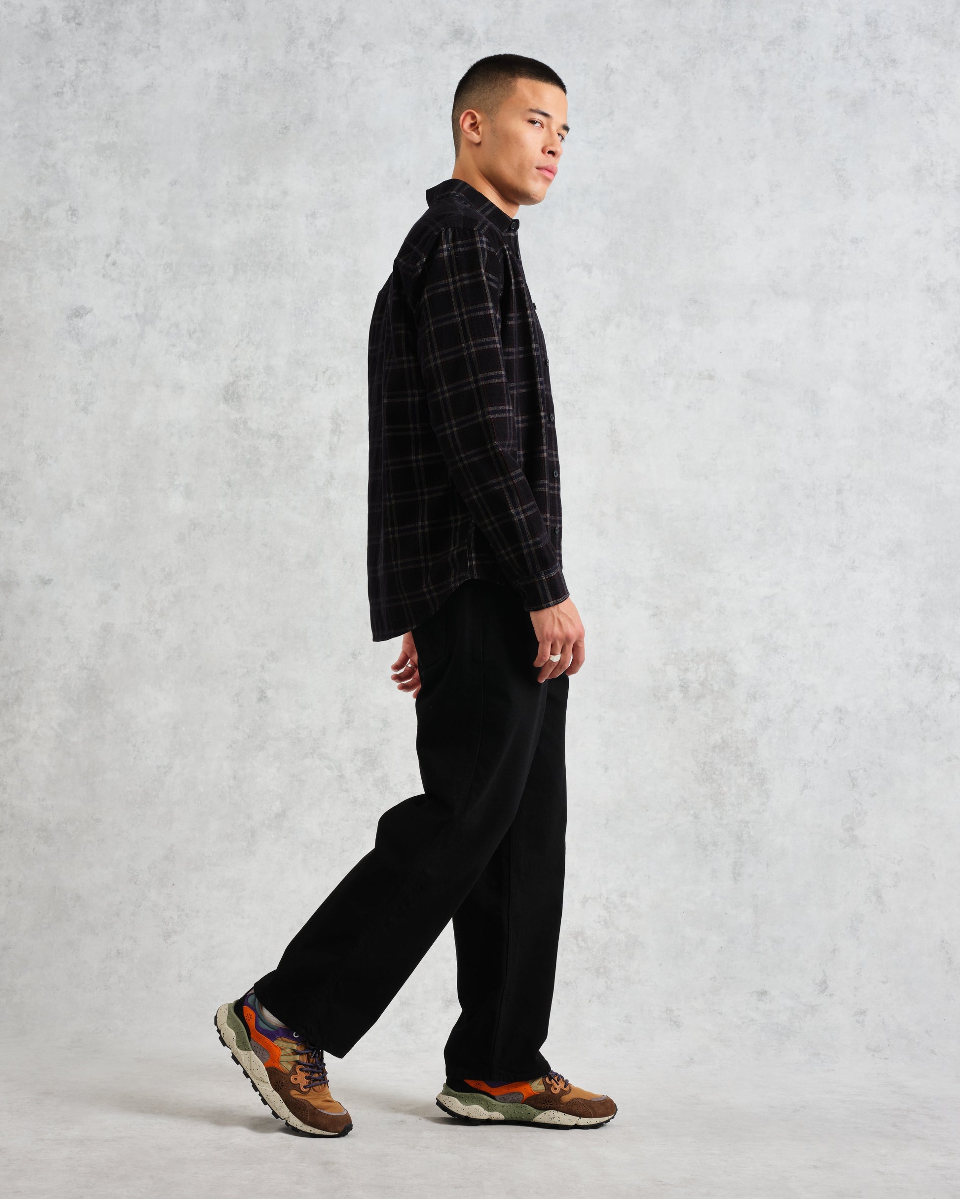 wax london men's Shelly - Black Check Babycord Shirt