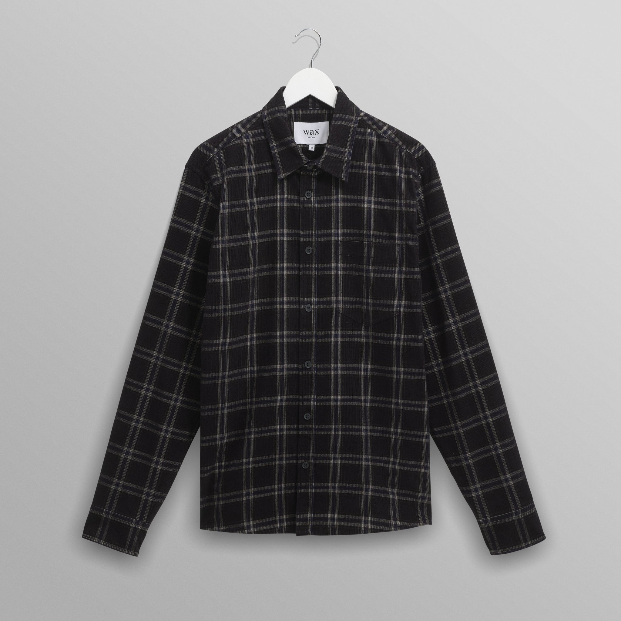 wax london men's Shelly - Black Check Babycord Shirt
