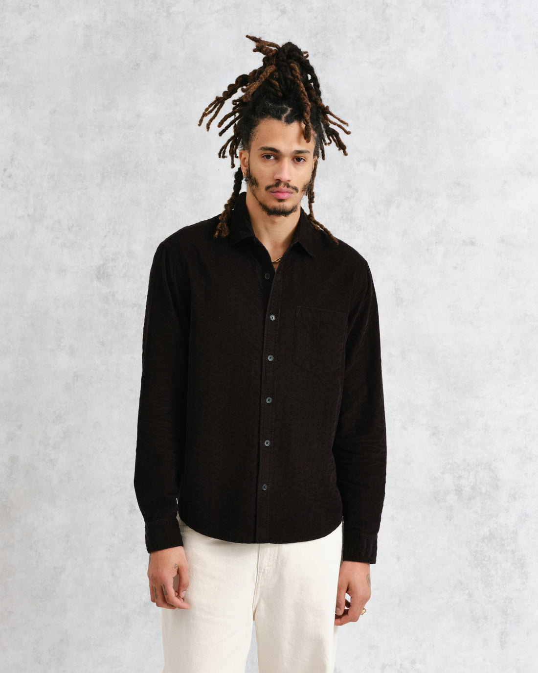 wax london men's Shelly - Black Seersucker Corduroy Shirt