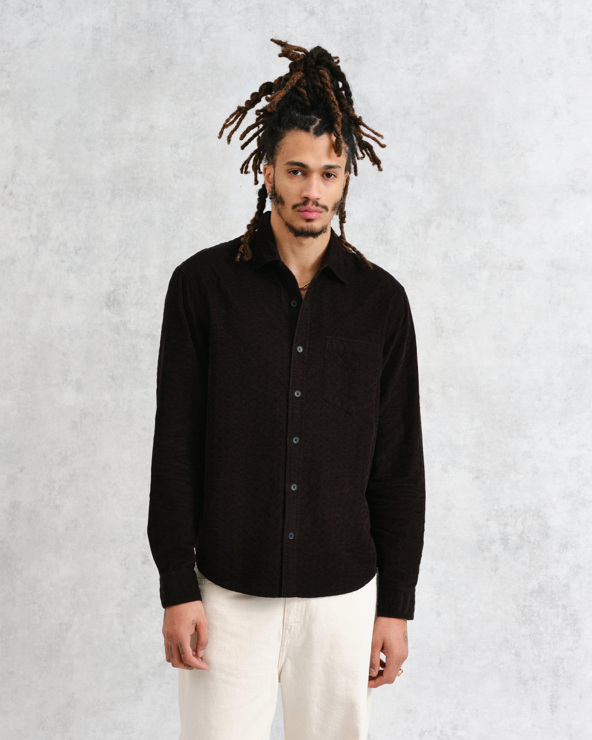 wax london men's Shelly - Black Seersucker Corduroy Shirt