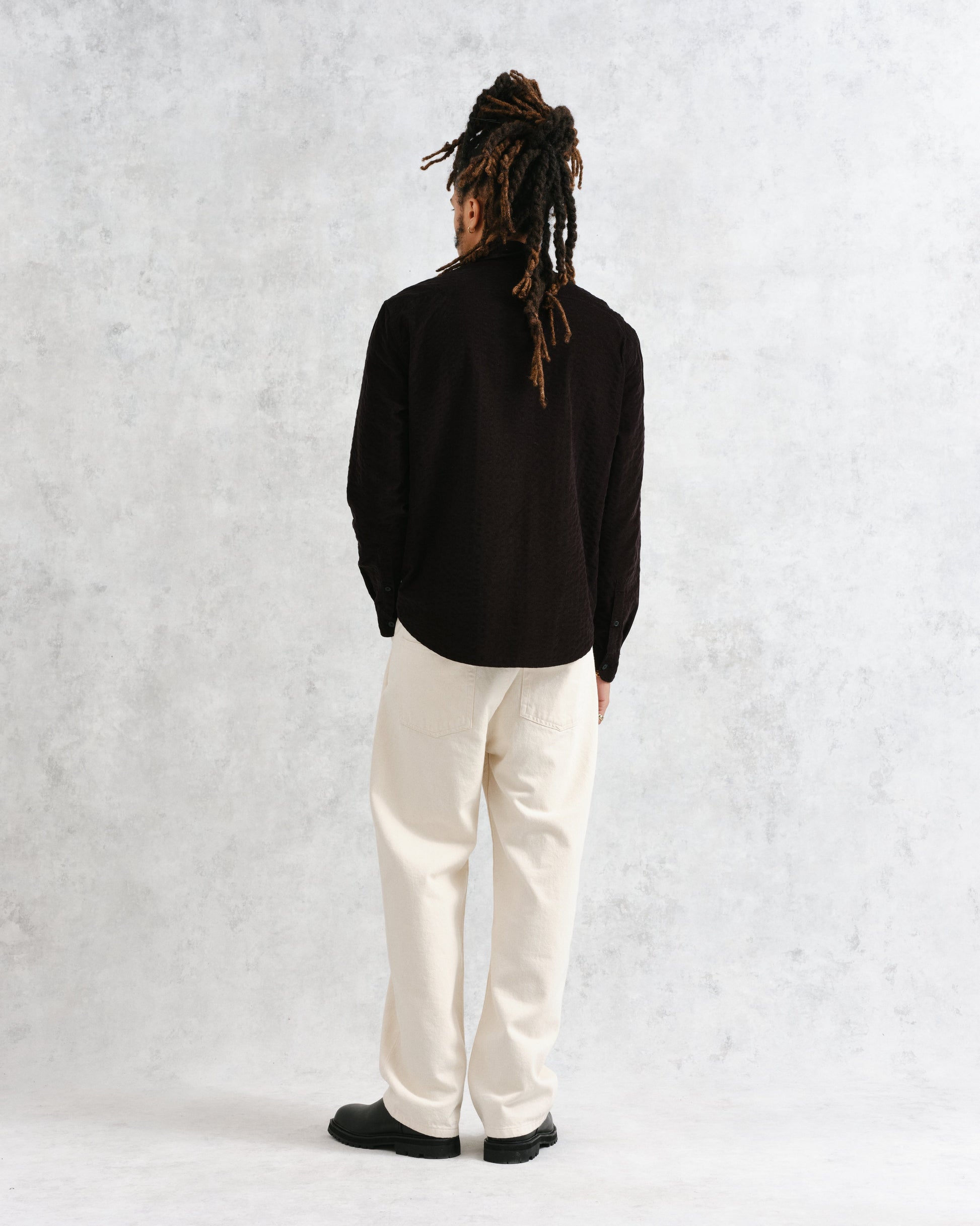 wax london men's Shelly - Black Seersucker Corduroy Shirt