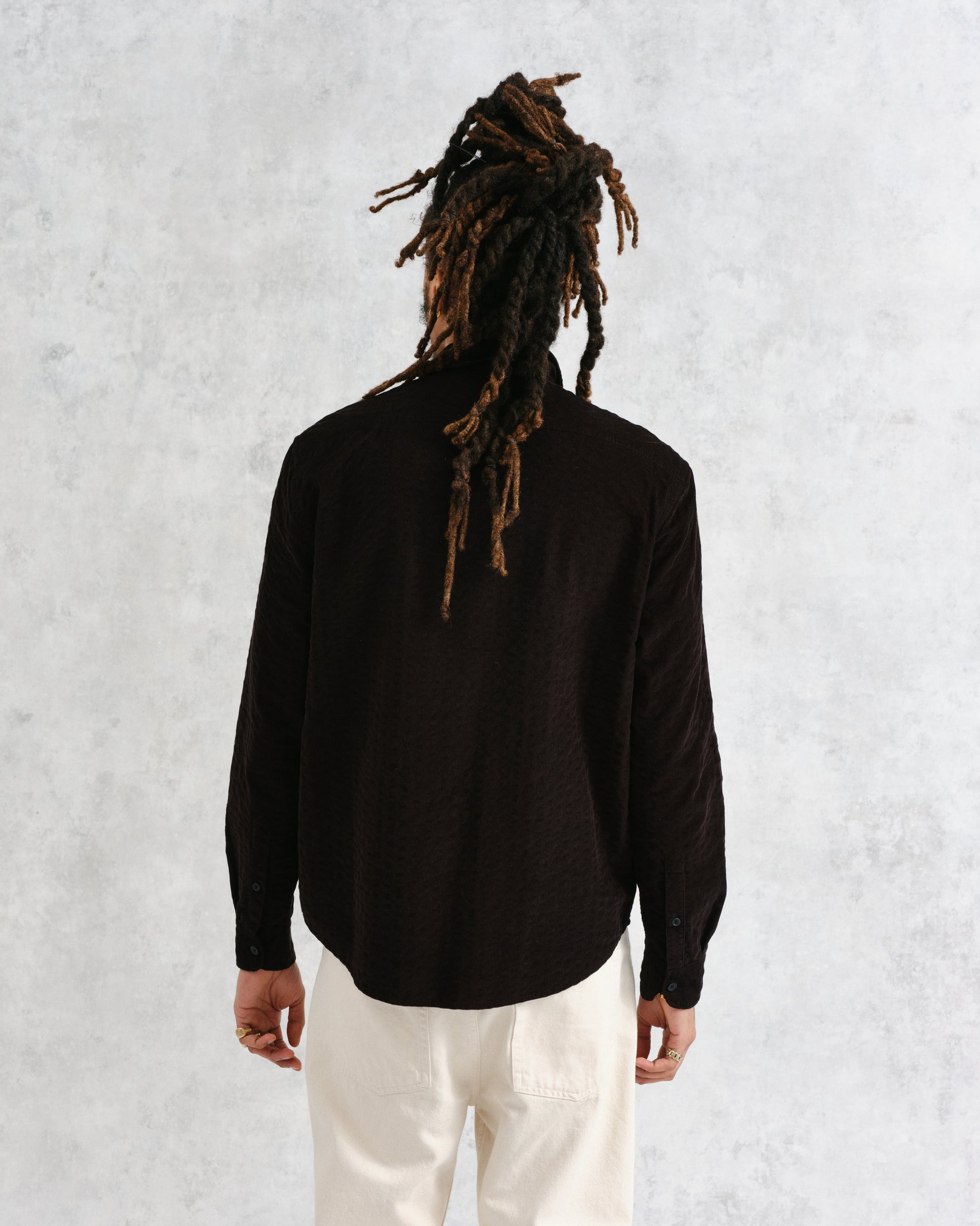 wax london men's Shelly - Black Seersucker Corduroy Shirt