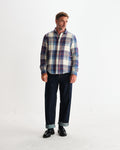 wax london men's Shelly - Blue And Multicolour Check Flannel Shirt
