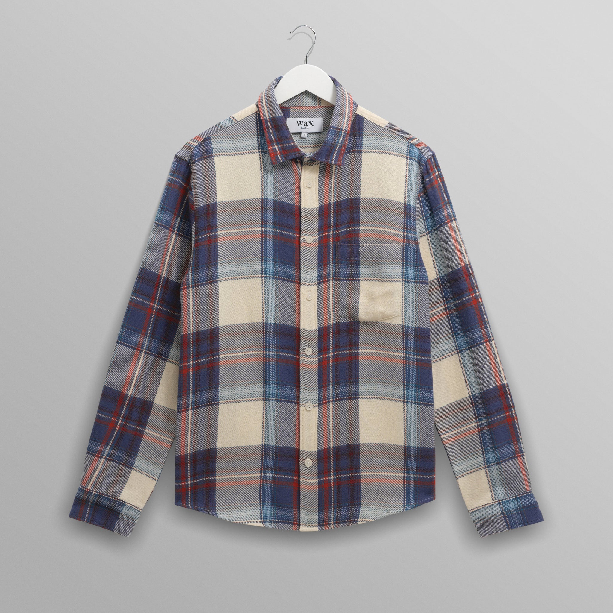 wax london men's Shelly - Blue And Multicolour Check Flannel Shirt