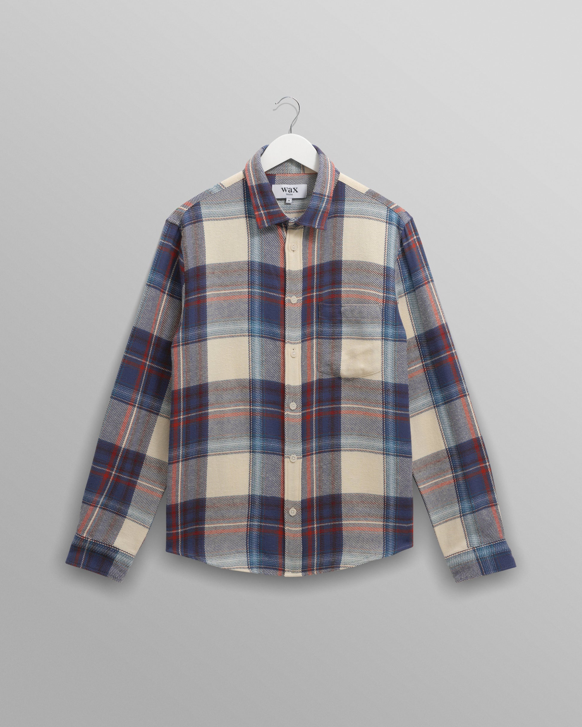 wax london men's Shelly - Blue And Multicolour Check Flannel Shirt