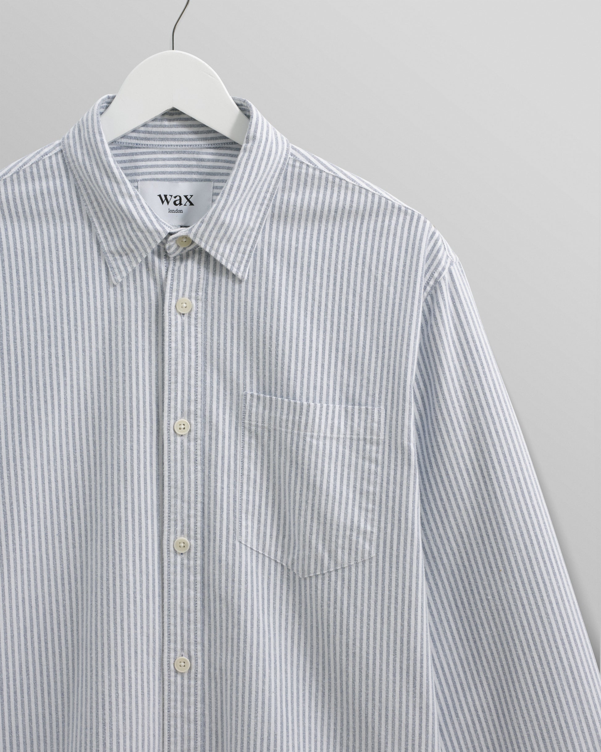 wax london men's Shelly - Blue Brushed Oxford Stripe Shirt