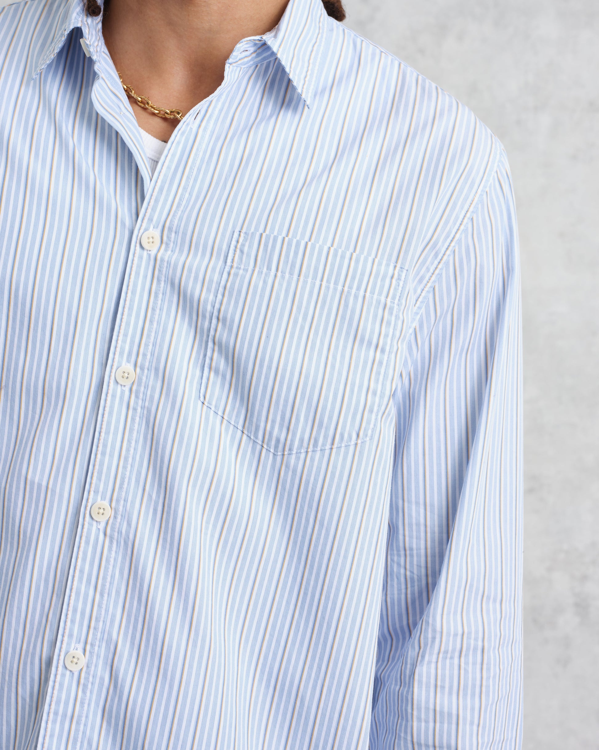 wax london men's Shelly - Blue Organic Cotton Stripe Shirt
