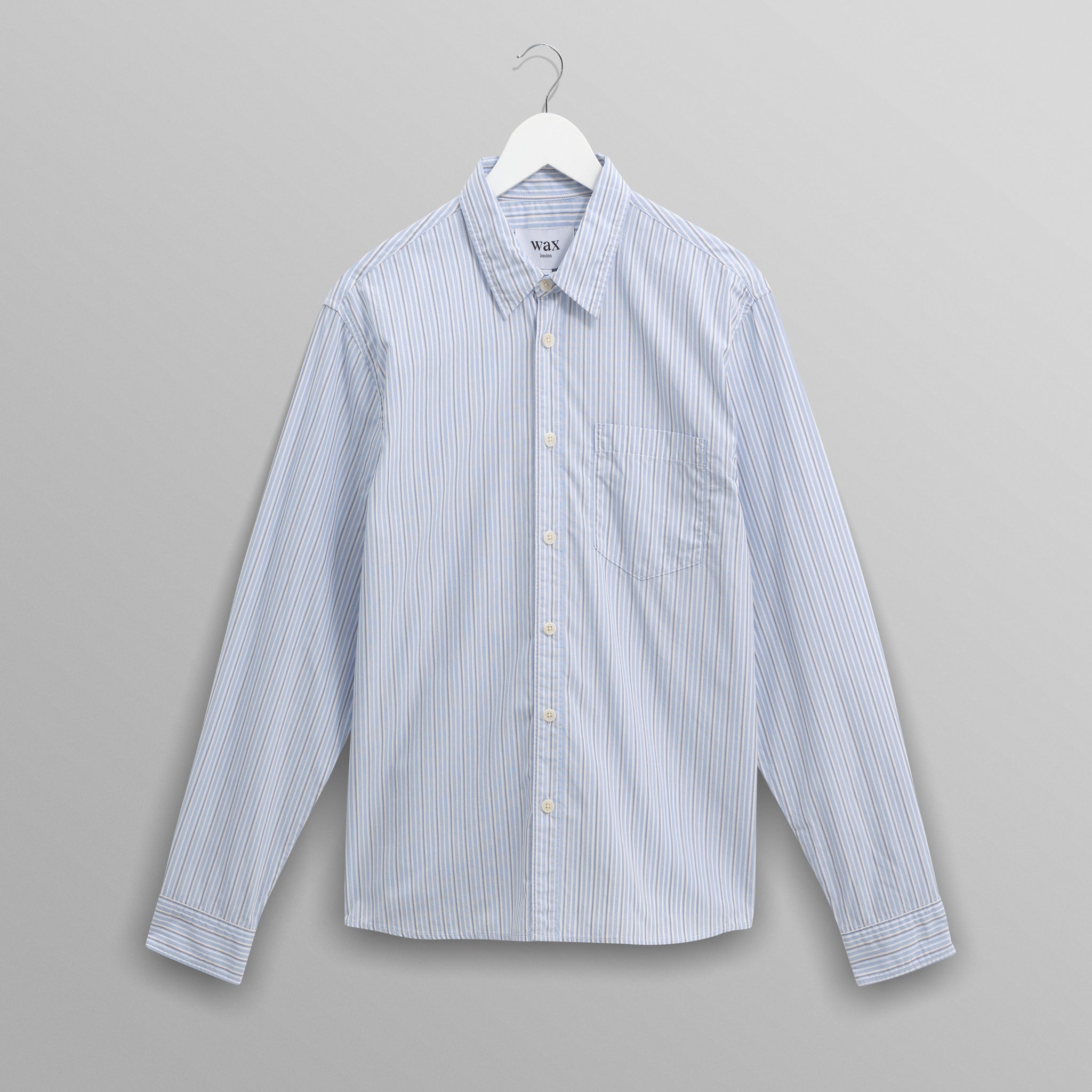 wax london men's Shelly - Blue Organic Cotton Stripe Shirt