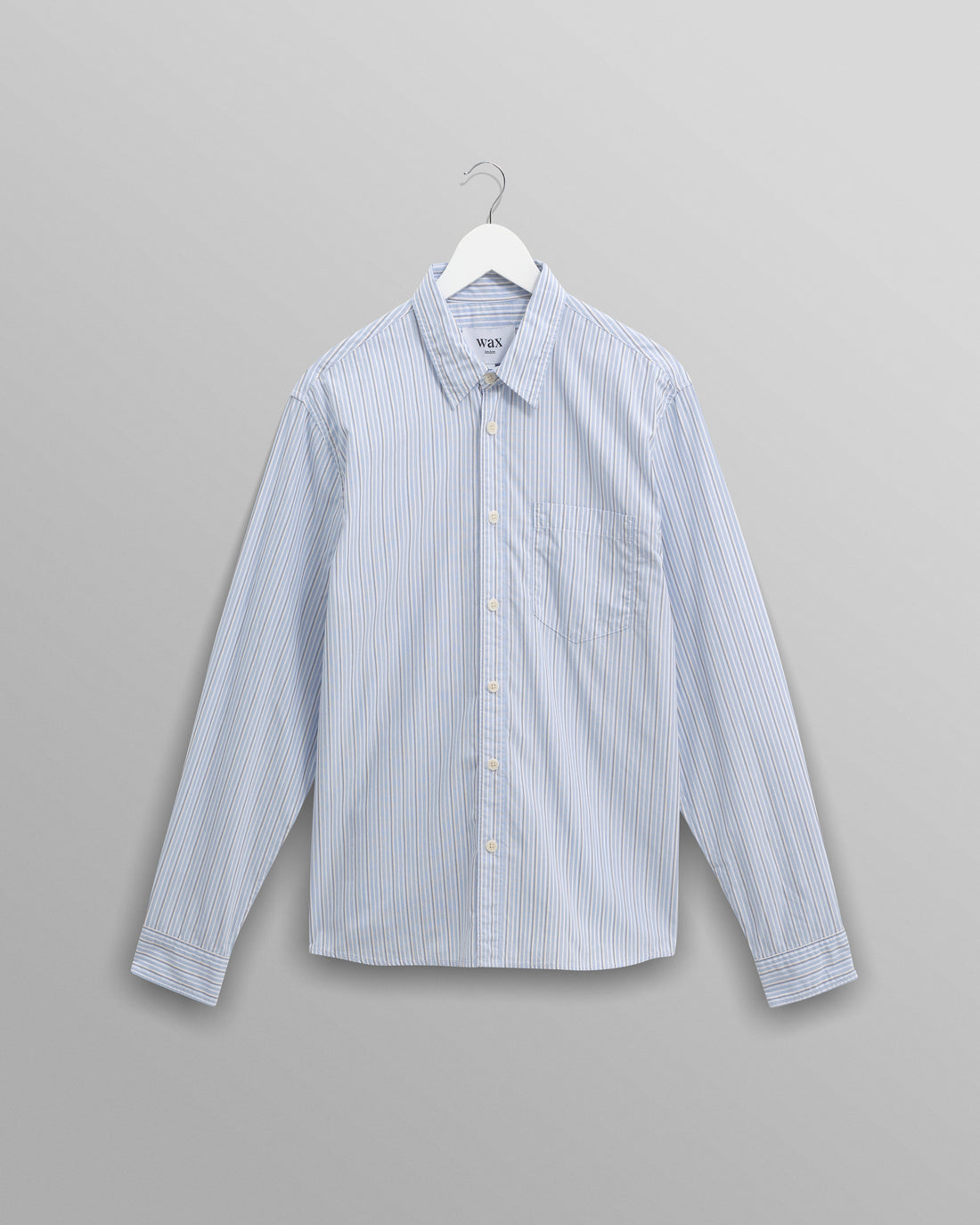 wax london men's Shelly - Blue Organic Cotton Stripe Shirt