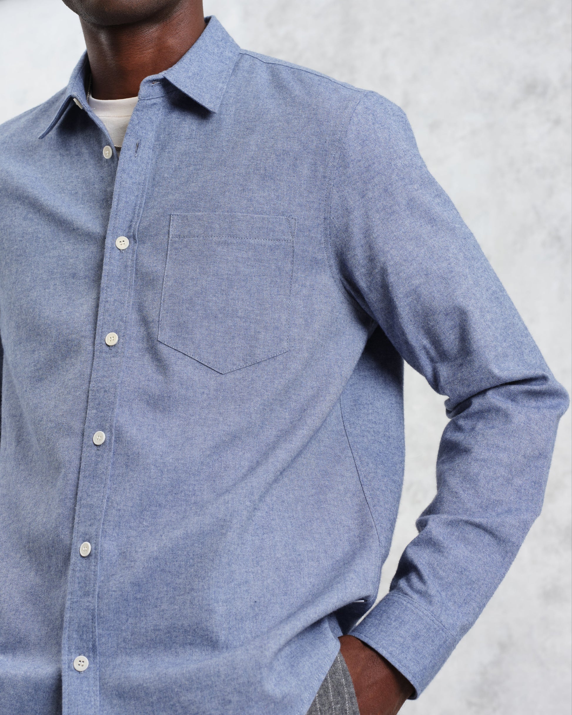 wax london men's Shelly - Blue Plain Flannel Shirt