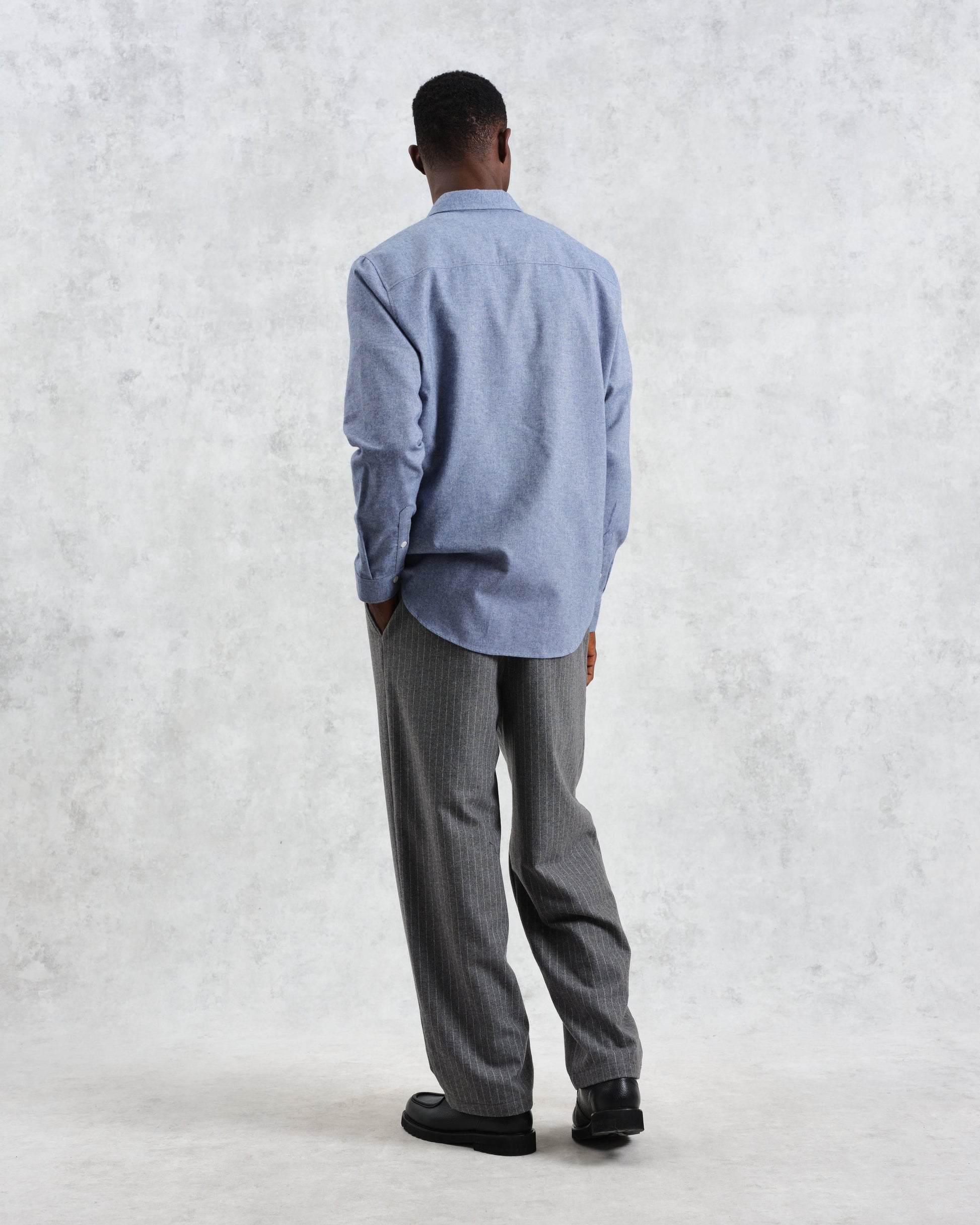 wax london men's Shelly - Blue Plain Flannel Shirt