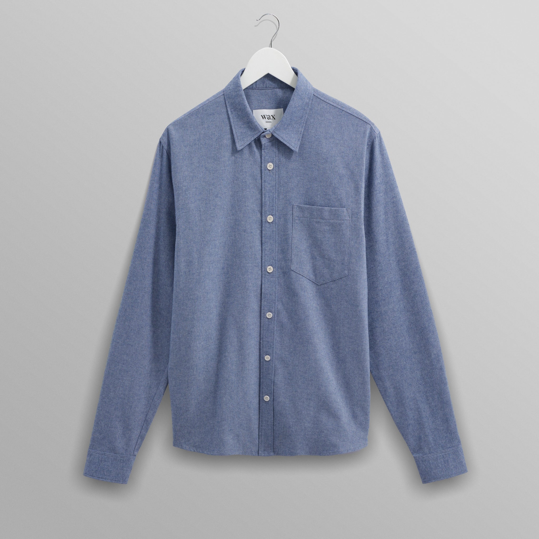 wax london men's Shelly - Blue Plain Flannel Shirt