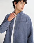 wax london men's Shelly - Blue Seersucker Corduroy Shirt