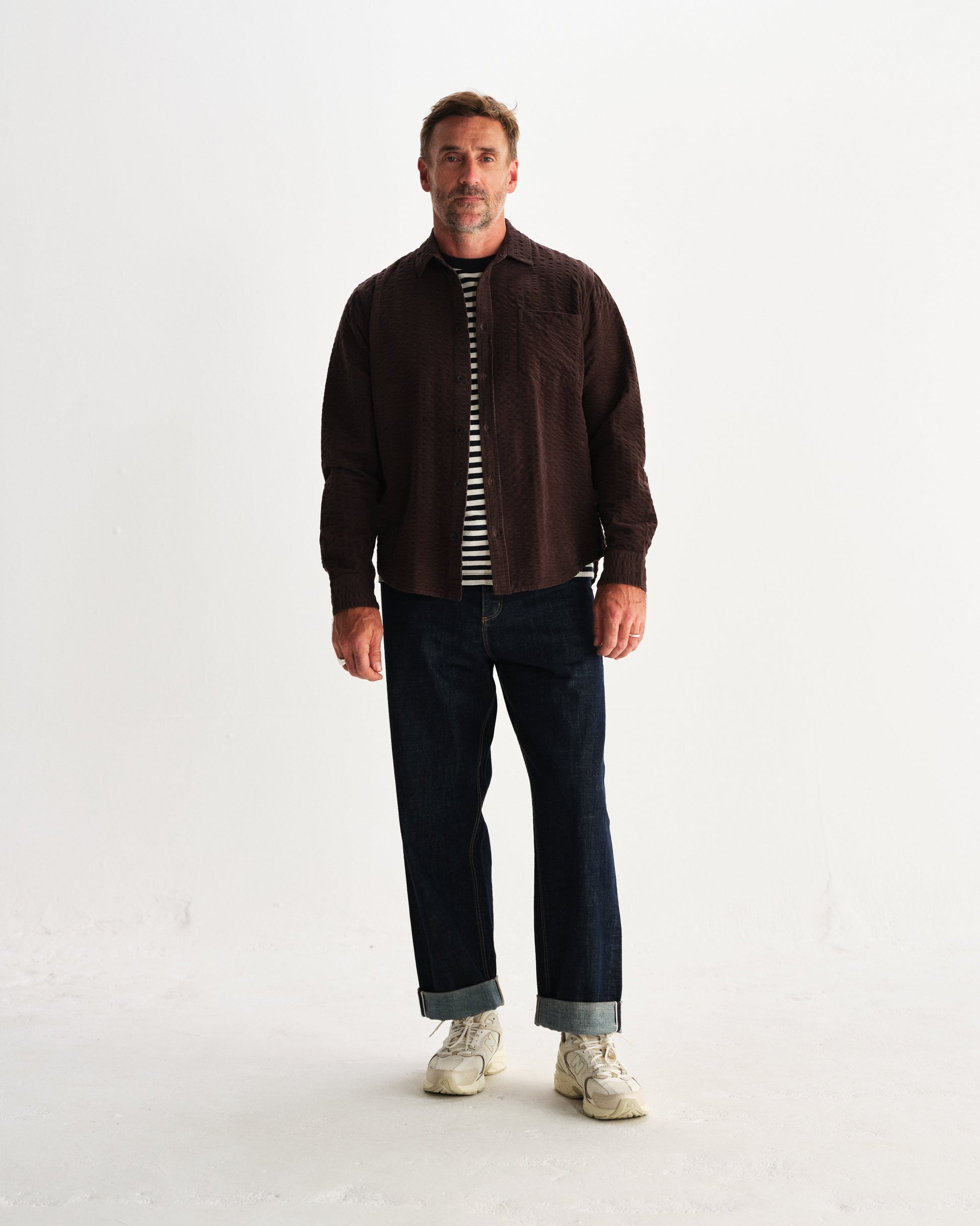 wax london men's Shelly - Dark Brown Seersucker Corduroy Shirt