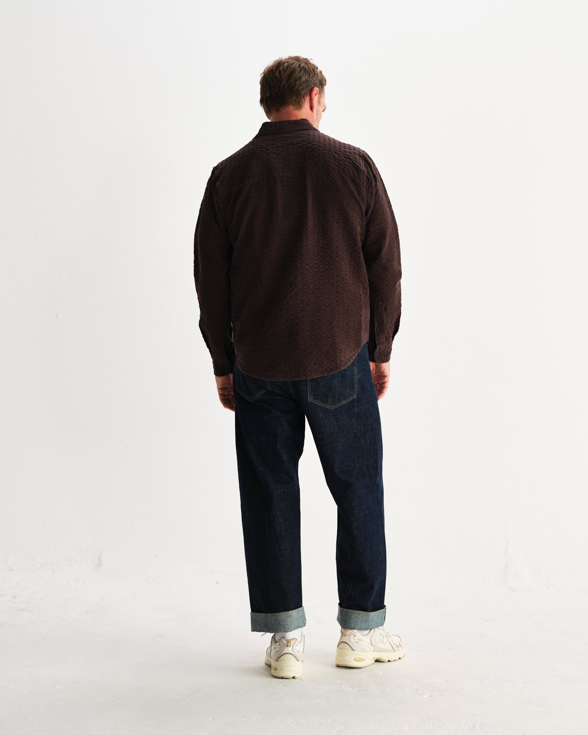 wax london men's Shelly - Dark Brown Seersucker Corduroy Shirt