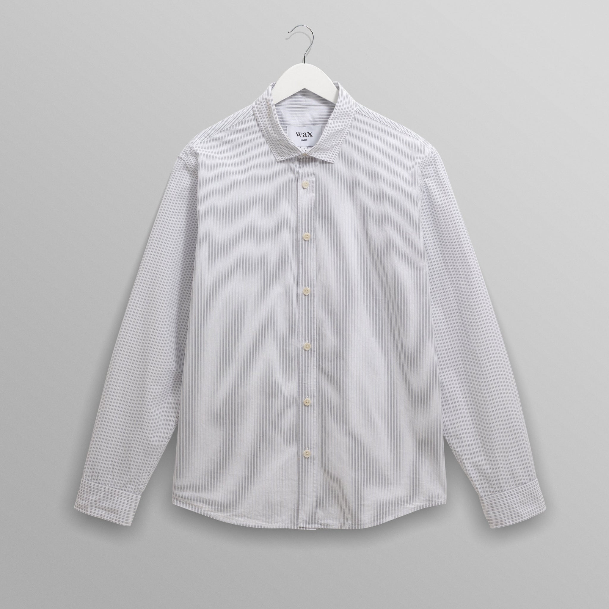 wax london men's Shelly - Ecru And Blue Fine Stripe Poplin Shirt