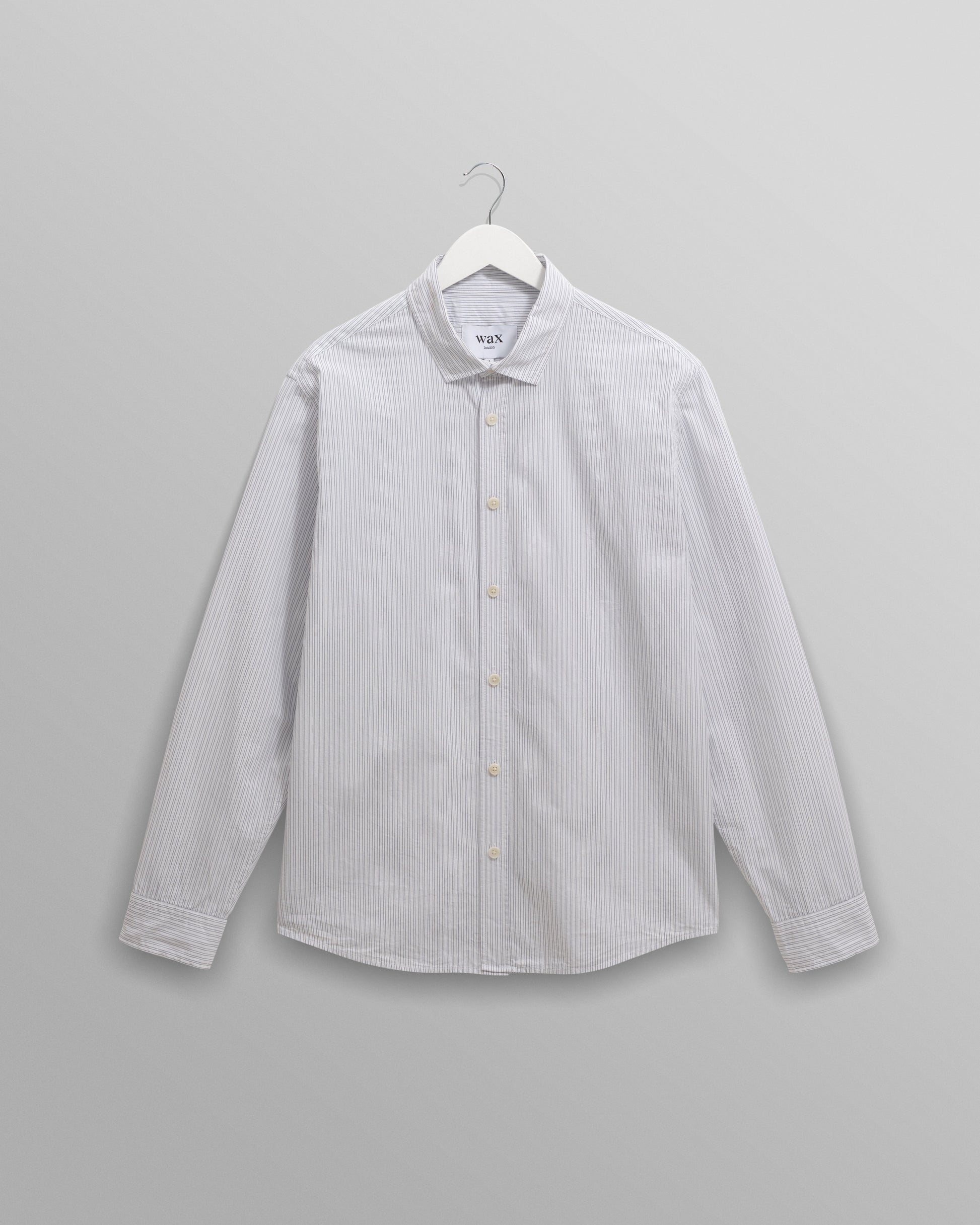 wax london men's Shelly - Ecru And Blue Fine Stripe Poplin Shirt