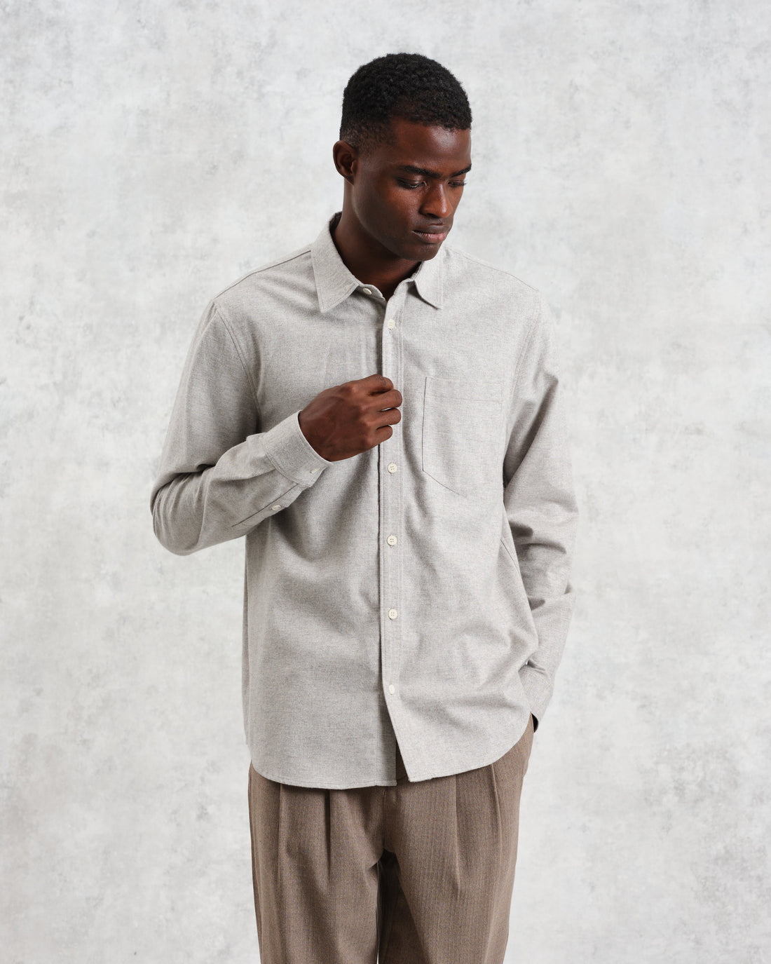 wax london men's Shelly - Natural Plain Flannel Shirt