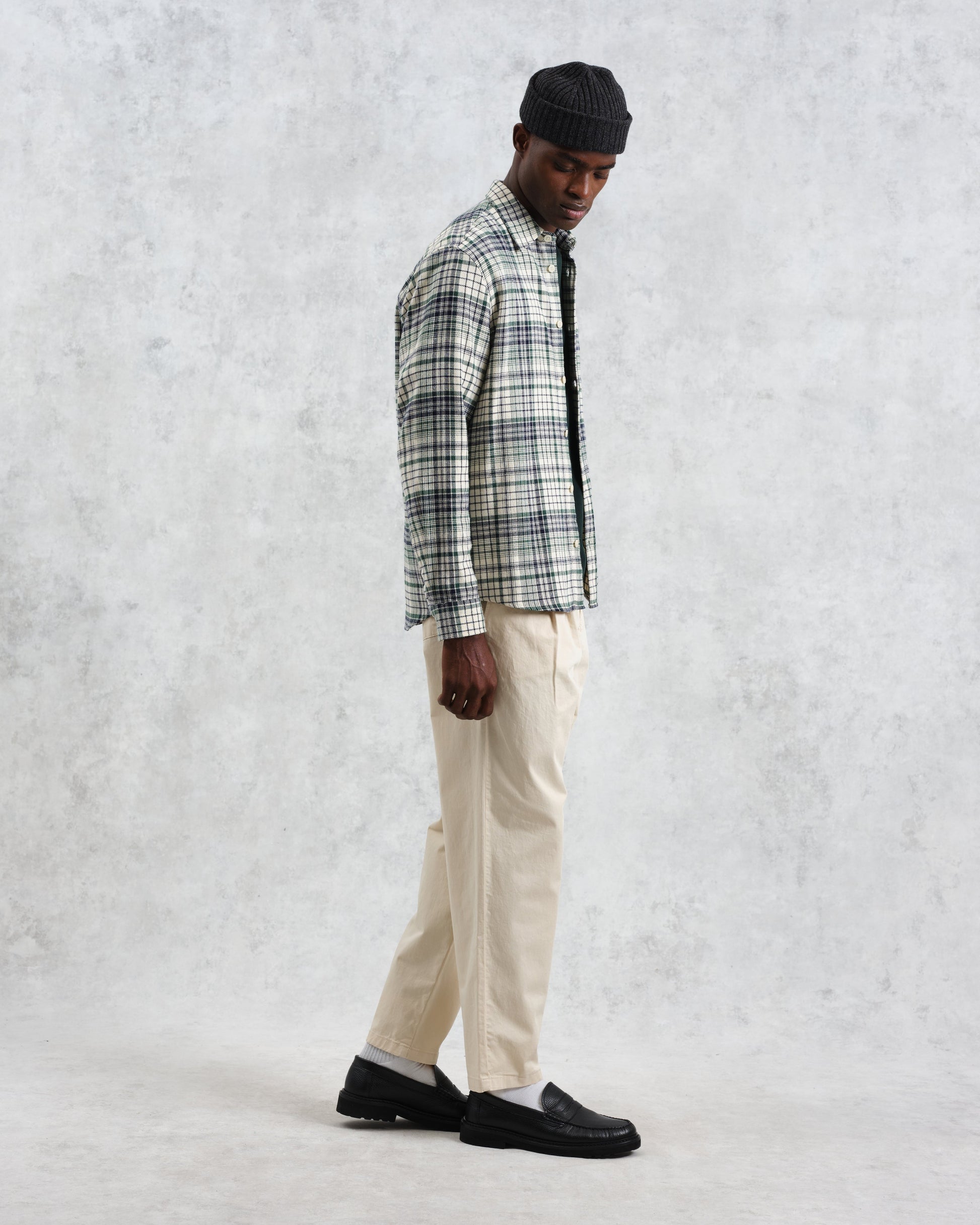 wax london men's Shelly - Navy And Green Check Flannel Shirt