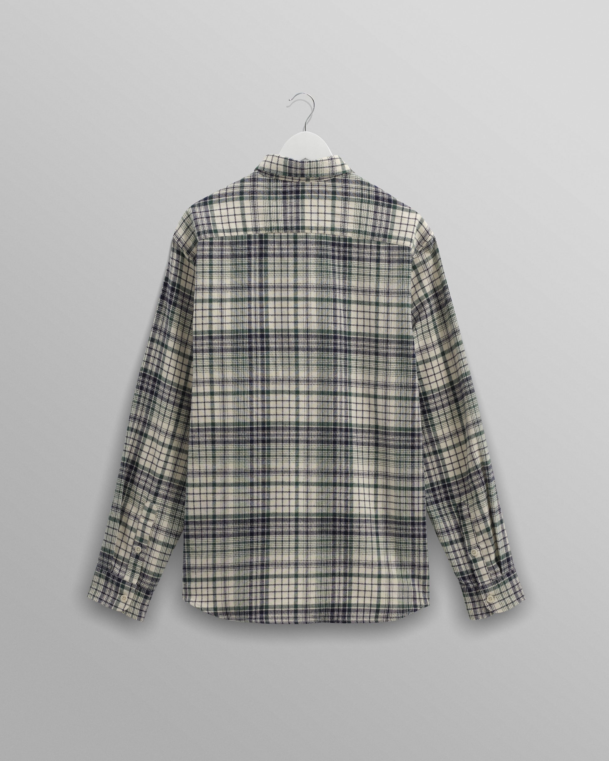 wax london men's Shelly - Navy And Green Check Flannel Shirt