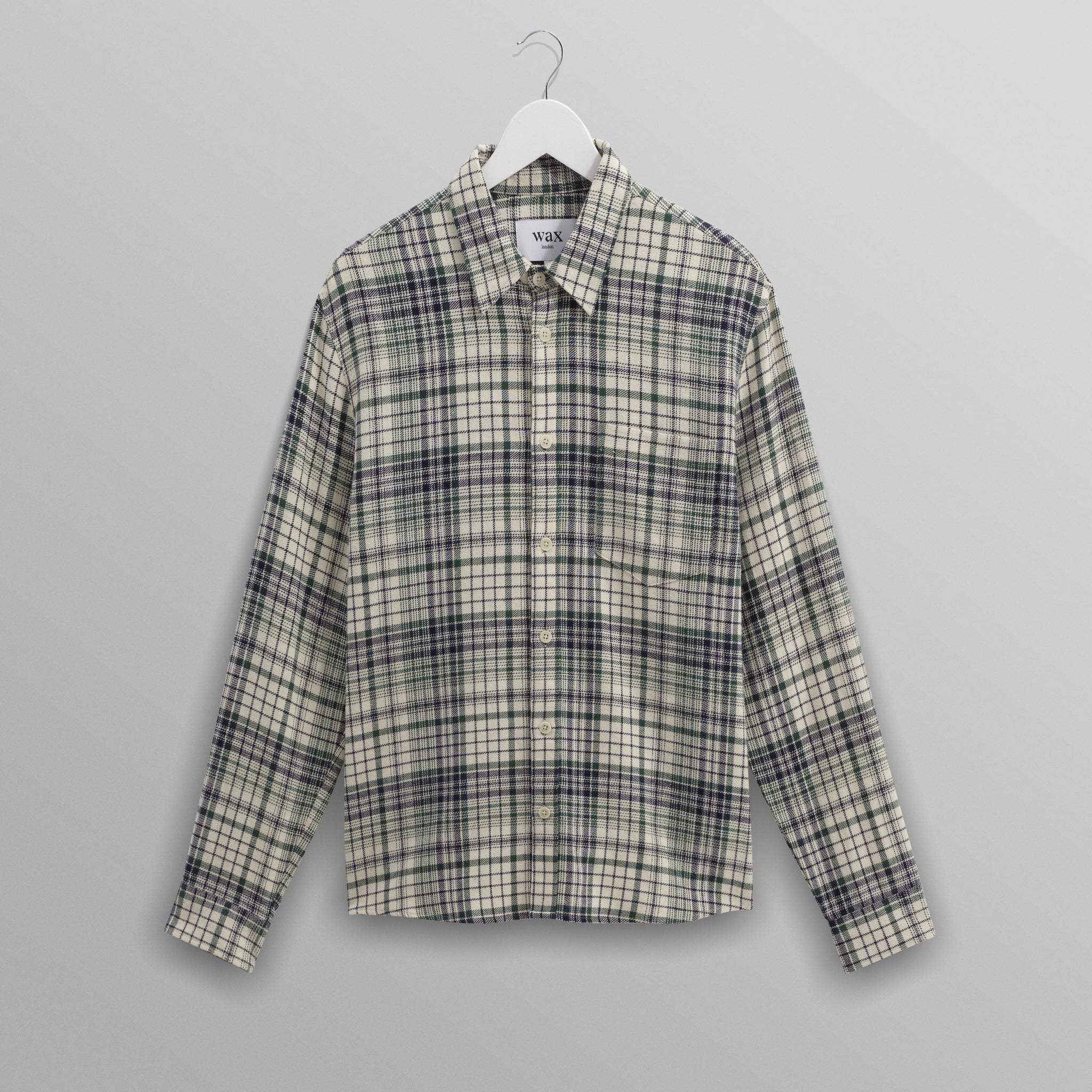 wax london men's Shelly - Navy And Green Check Flannel Shirt