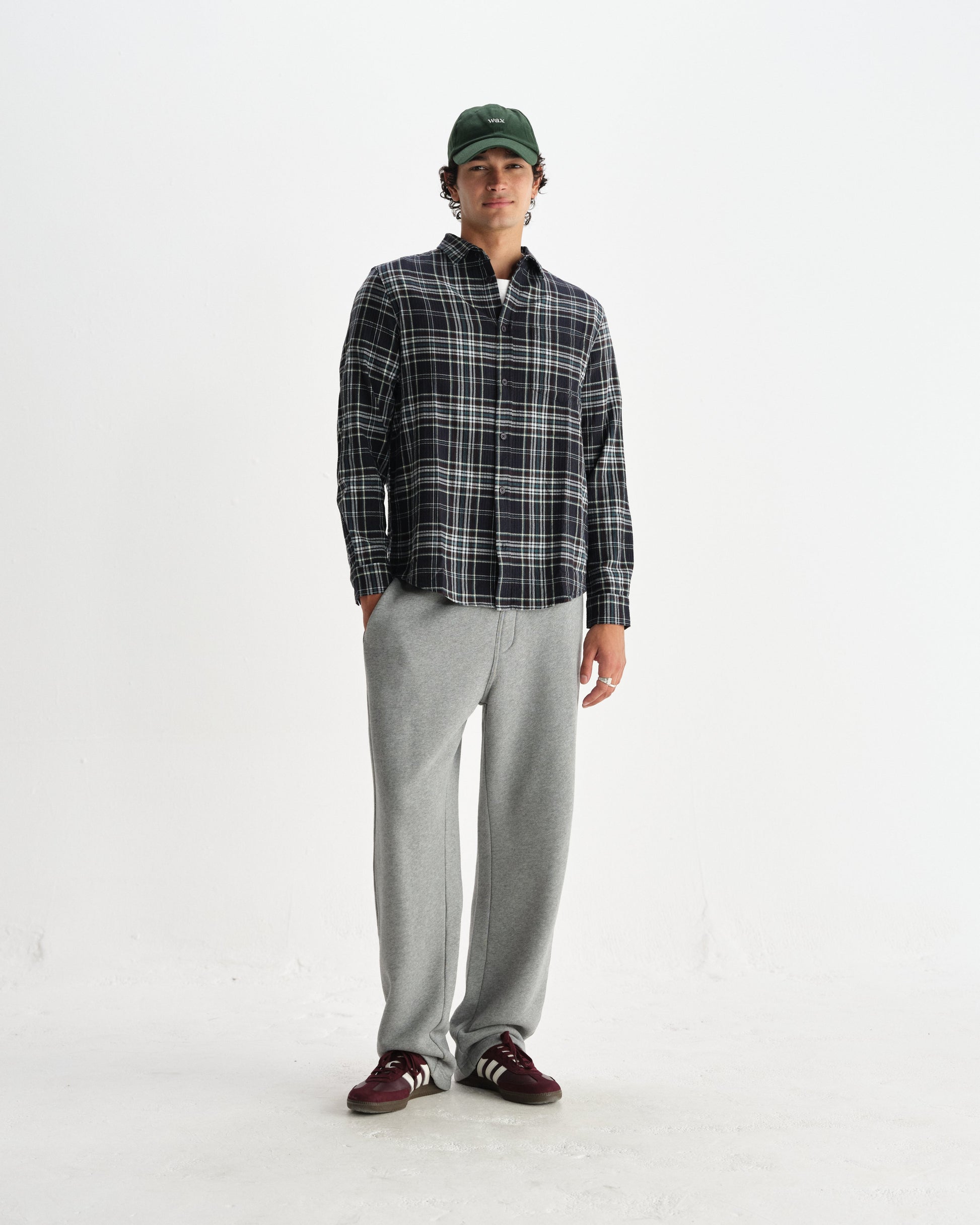 wax london men's Shelly - Navy And Multicolour Seersucker Flannel Shirt