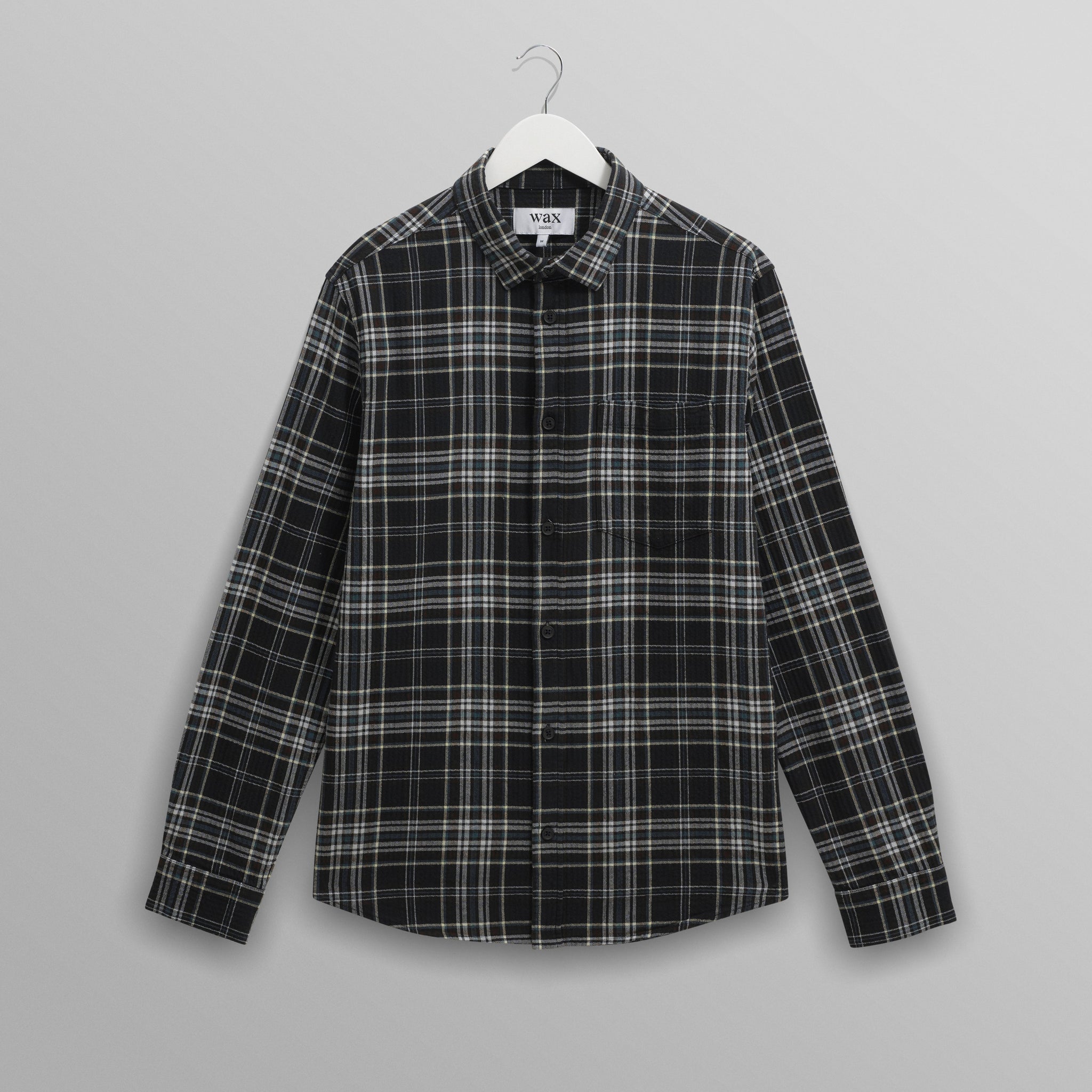 wax london men's Shelly - Navy And Multicolour Seersucker Flannel Shirt