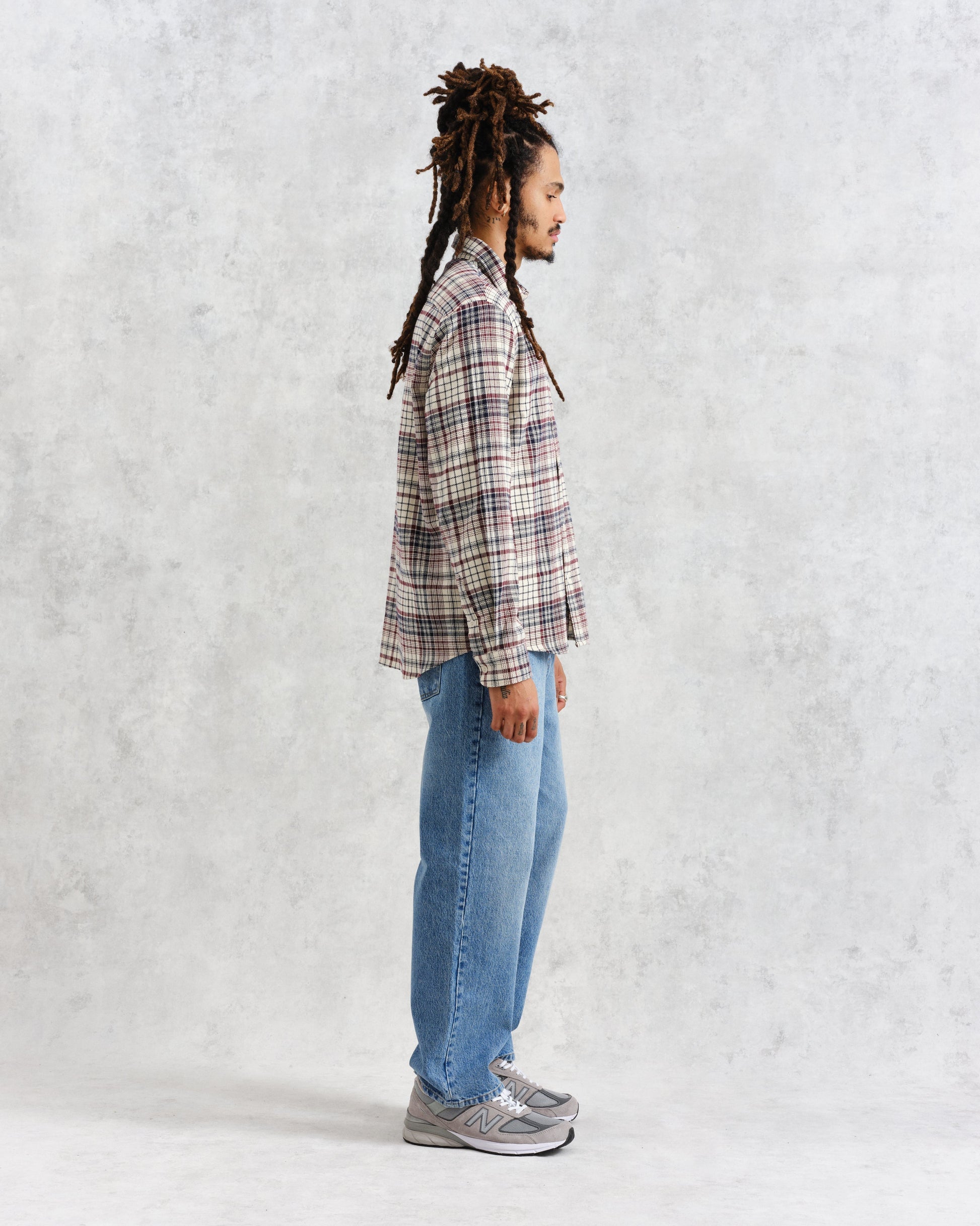 wax london men's Shelly - Navy And Red Check Flannel Shirt