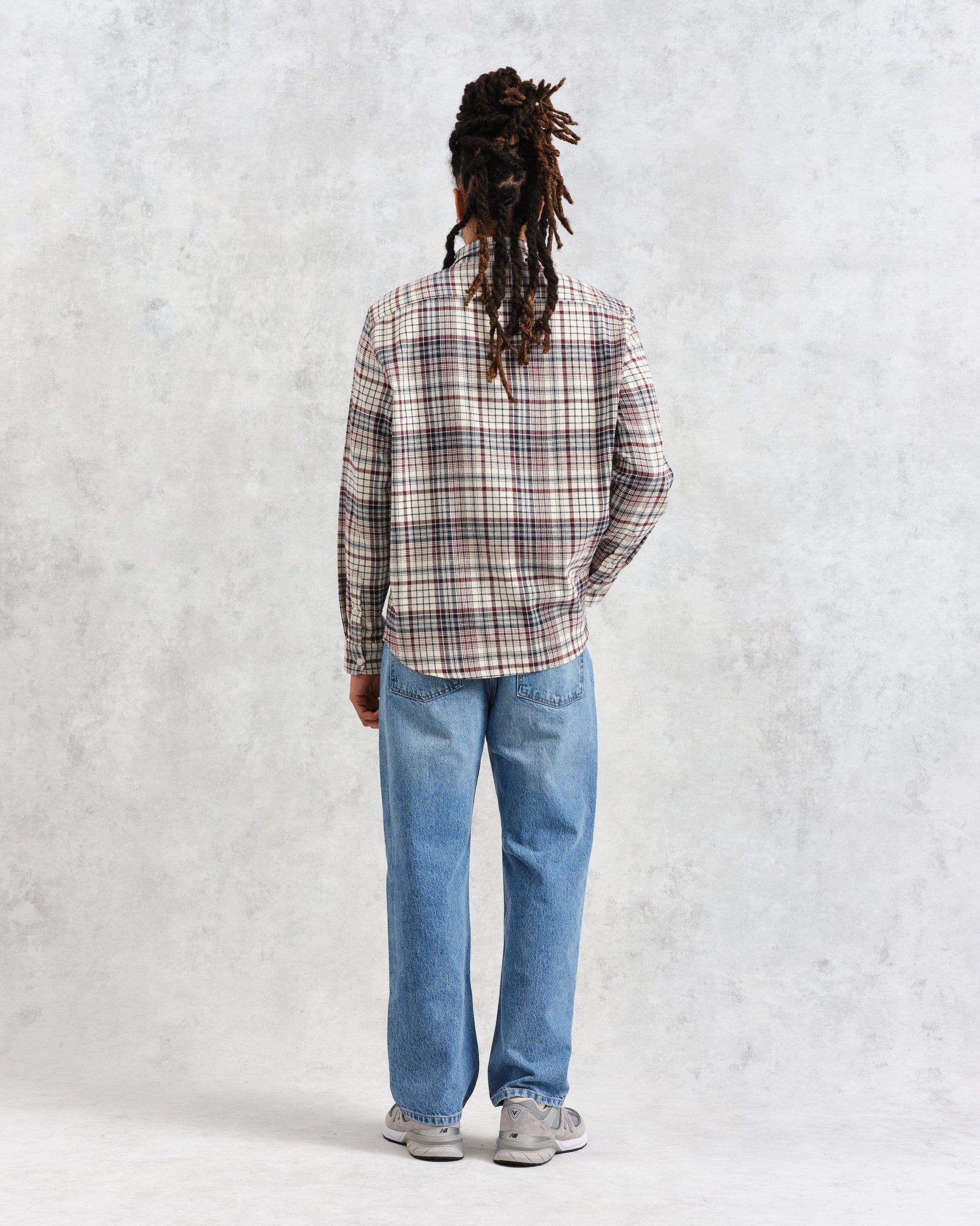 wax london men's Shelly - Navy And Red Check Flannel Shirt