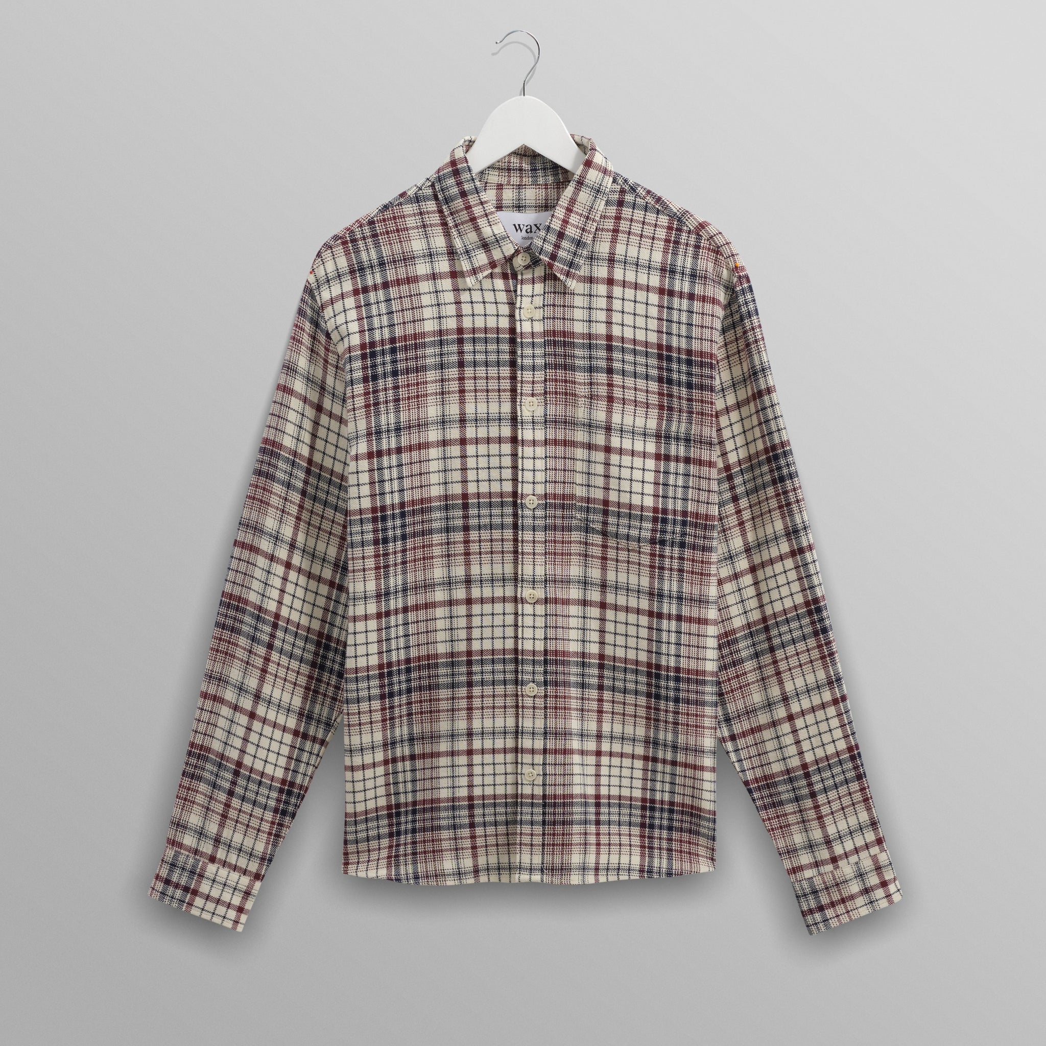 wax london men's Shelly - Navy And Red Check Flannel Shirt