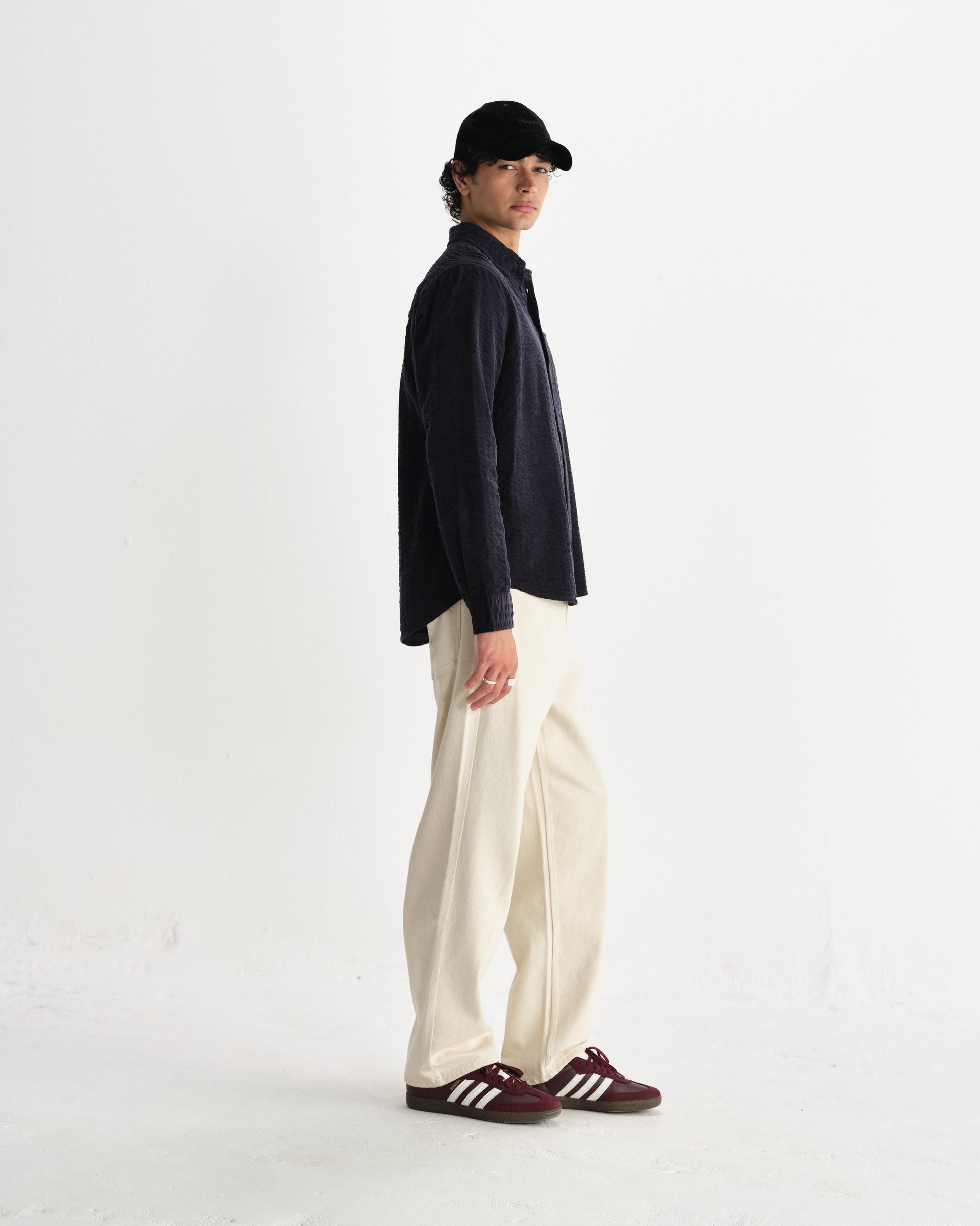 wax london men's Shelly - Navy Seersucker Corduroy Shirt