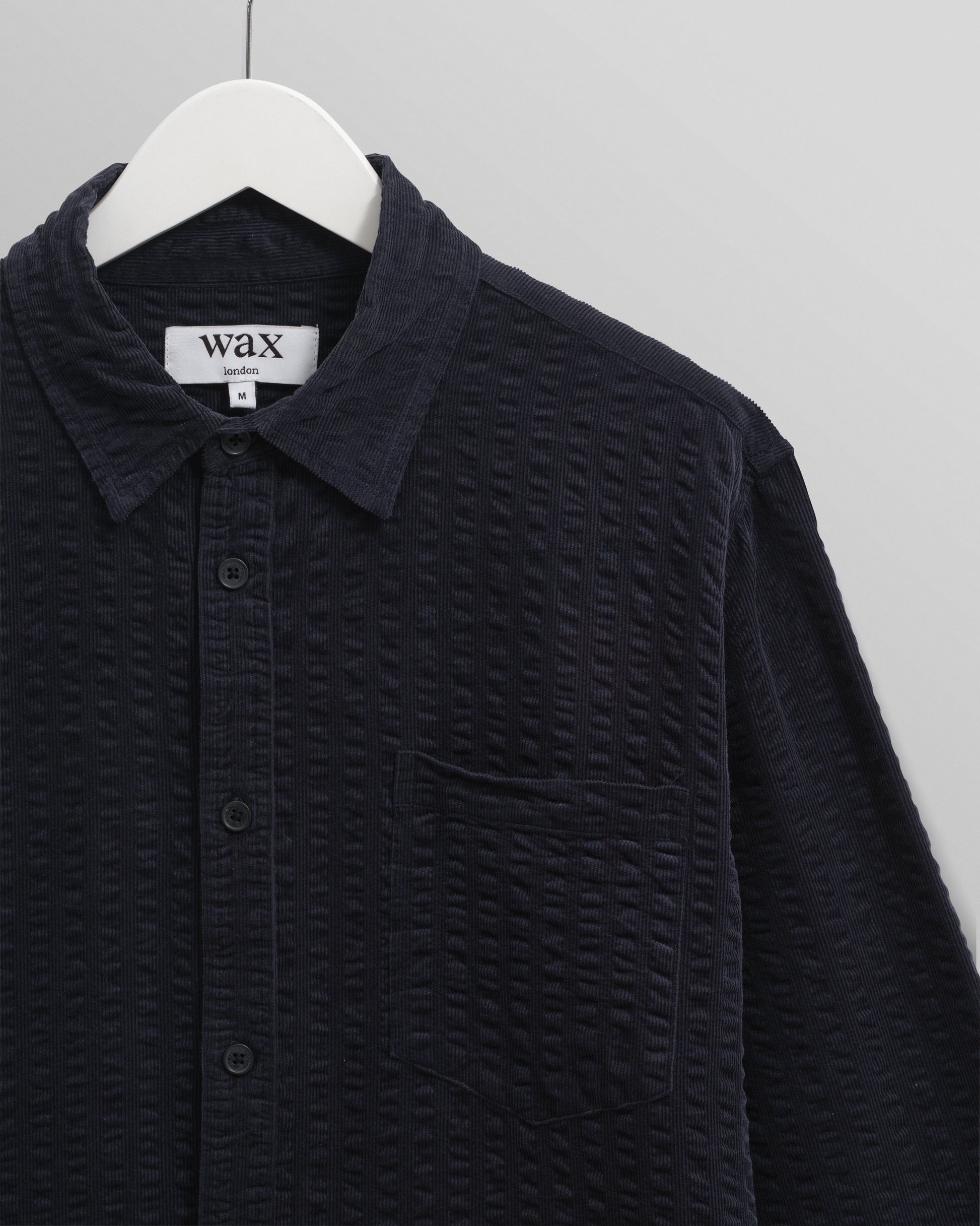 wax london men's Shelly - Navy Seersucker Corduroy Shirt