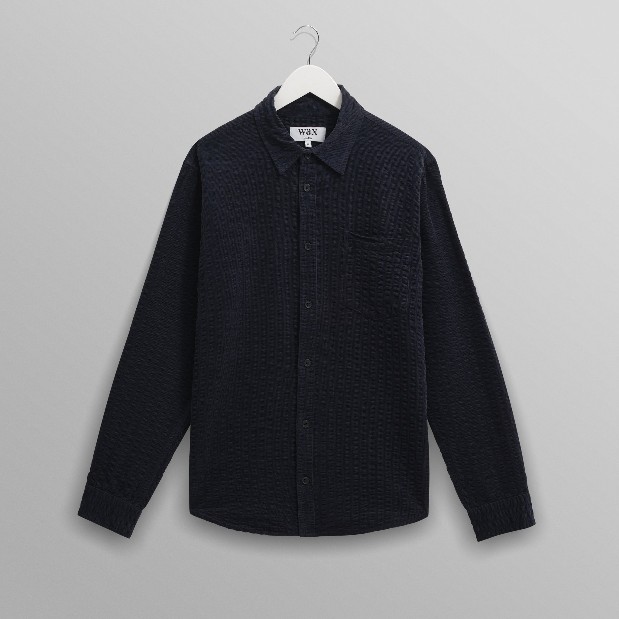 wax london men's Shelly - Navy Seersucker Corduroy Shirt