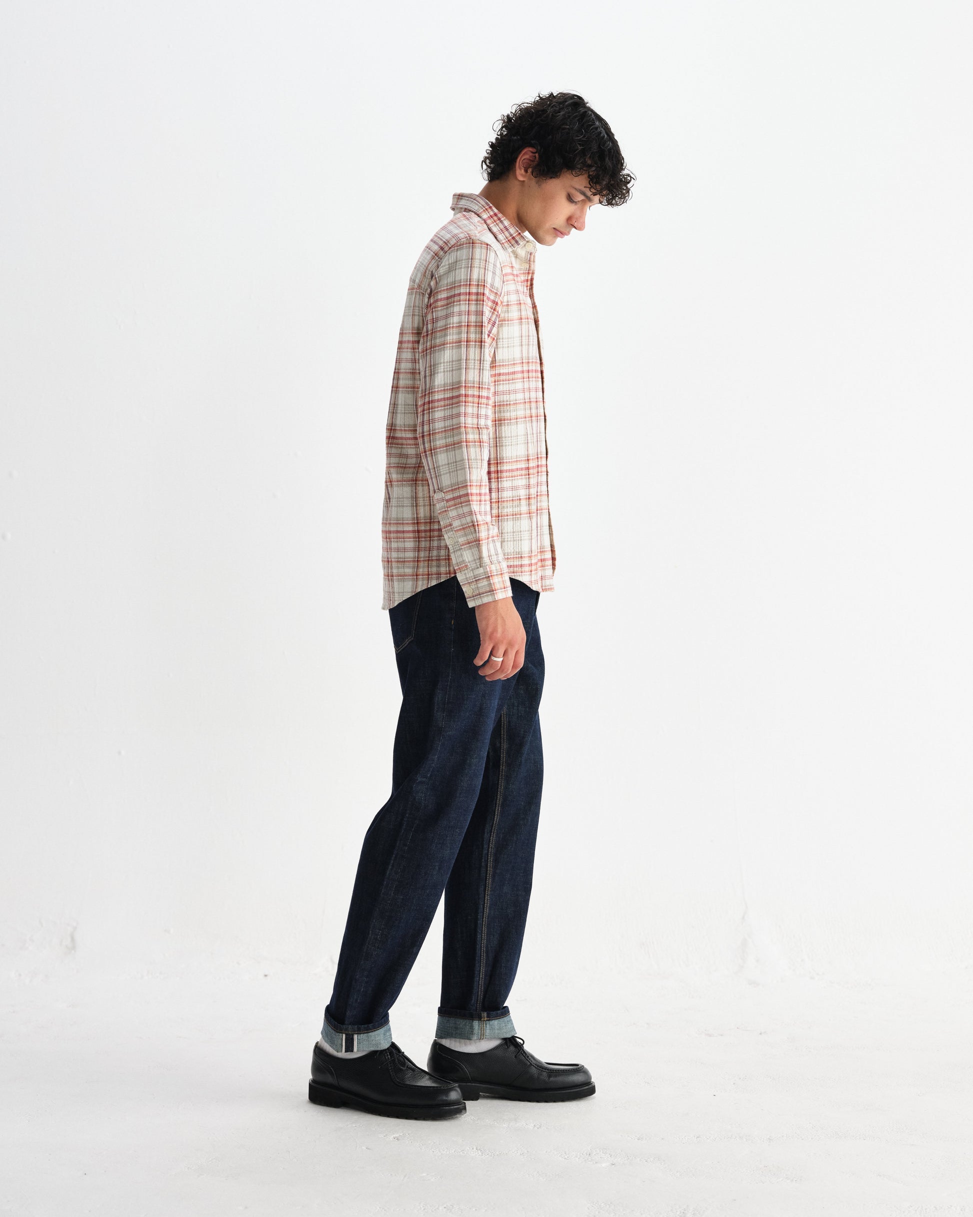 wax london men's Shelly - Rust And Multicolour Seersucker Flannel Shirt