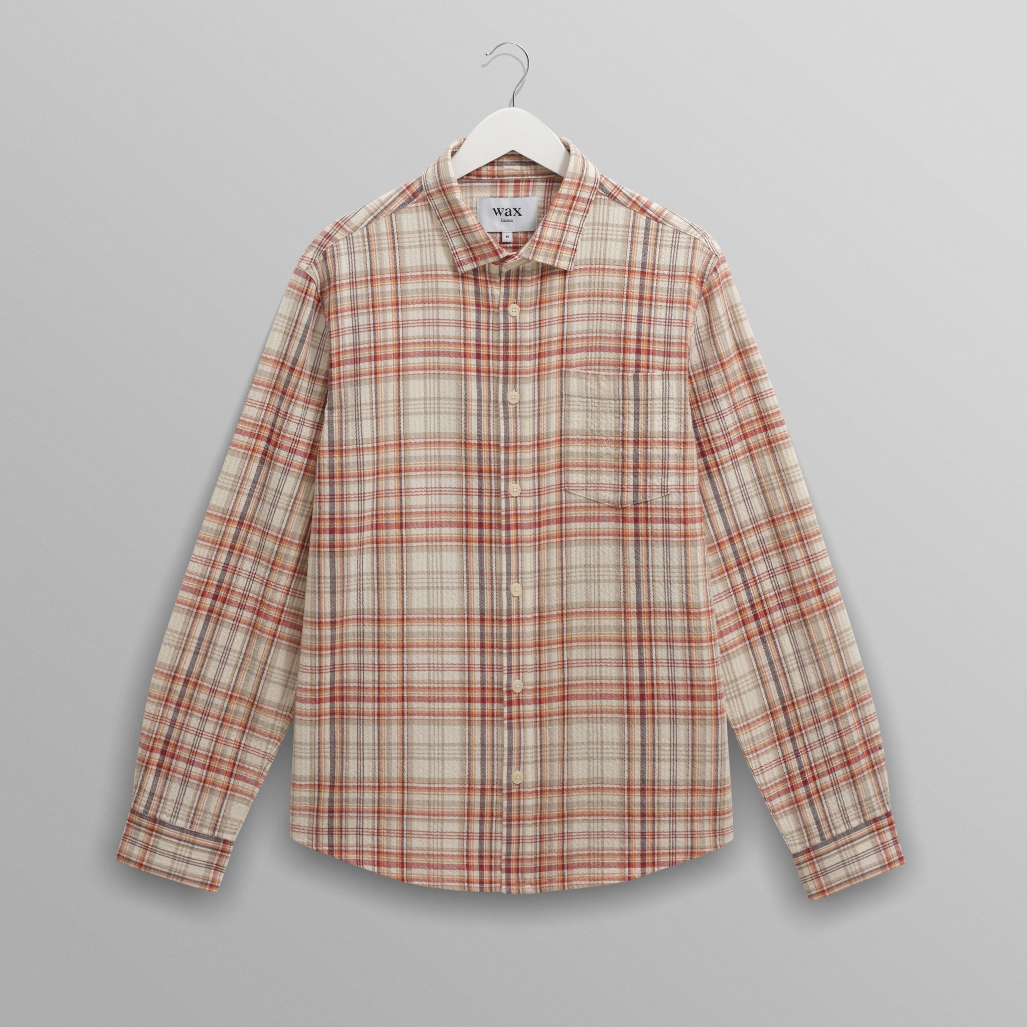 wax london men's Shelly - Rust And Multicolour Seersucker Flannel Shirt