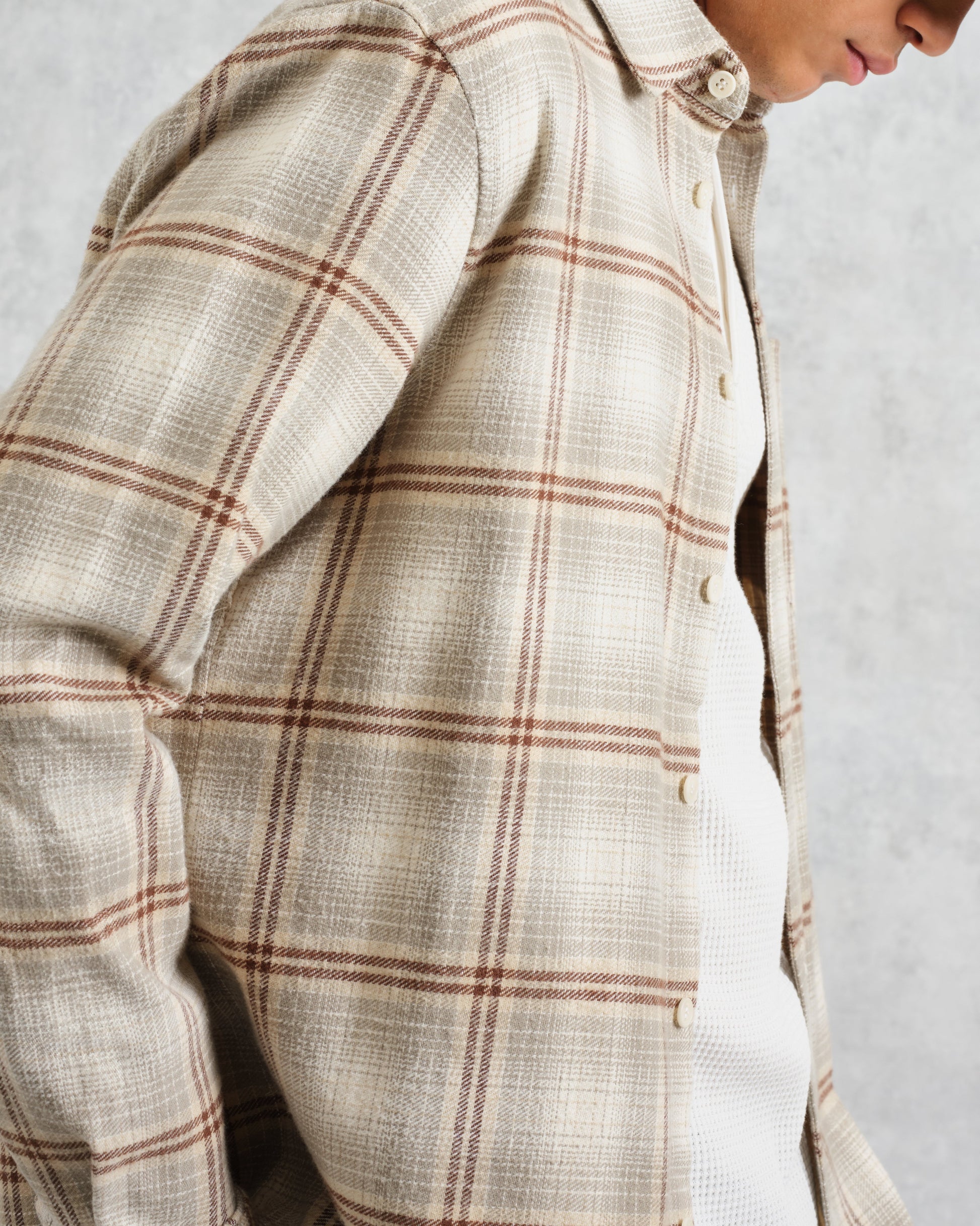 wax london men's Shelly - Sage And Ecru Ombre Flannel Shirt