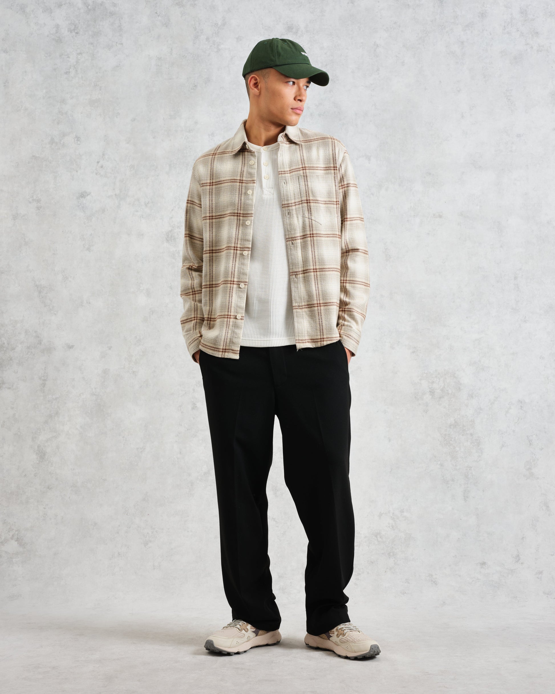 wax london men's Shelly - Sage And Ecru Ombre Flannel Shirt
